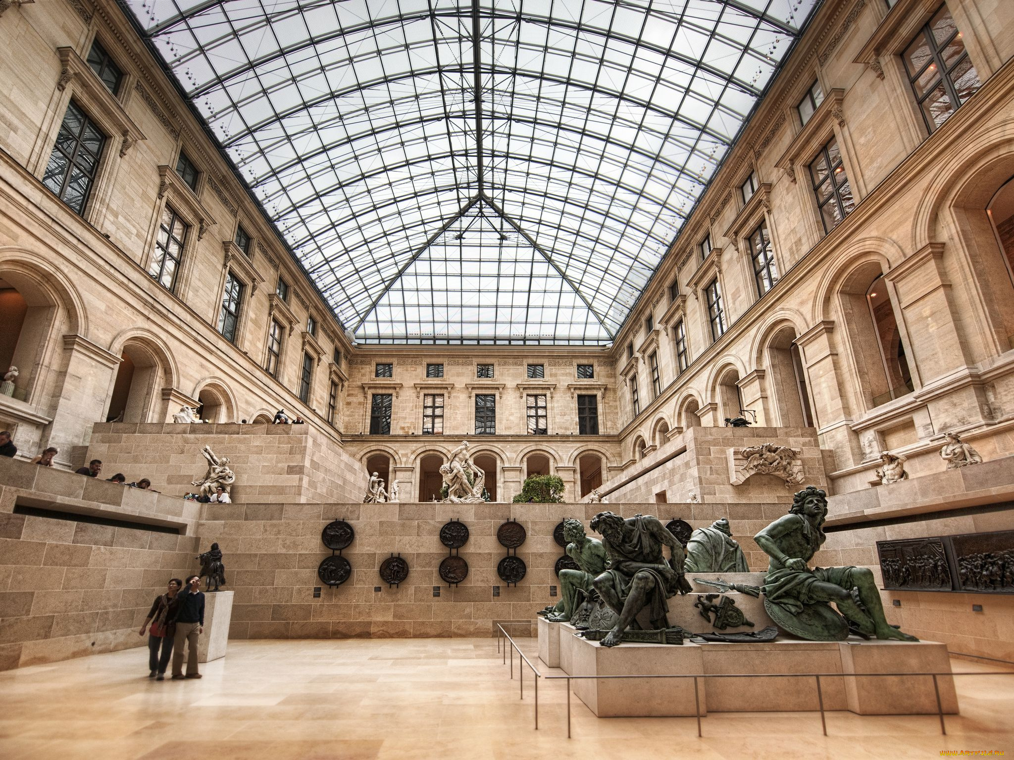 inside, the, louvre, museum, paris, разное, рельефы, статуи, музейные, экспонаты
