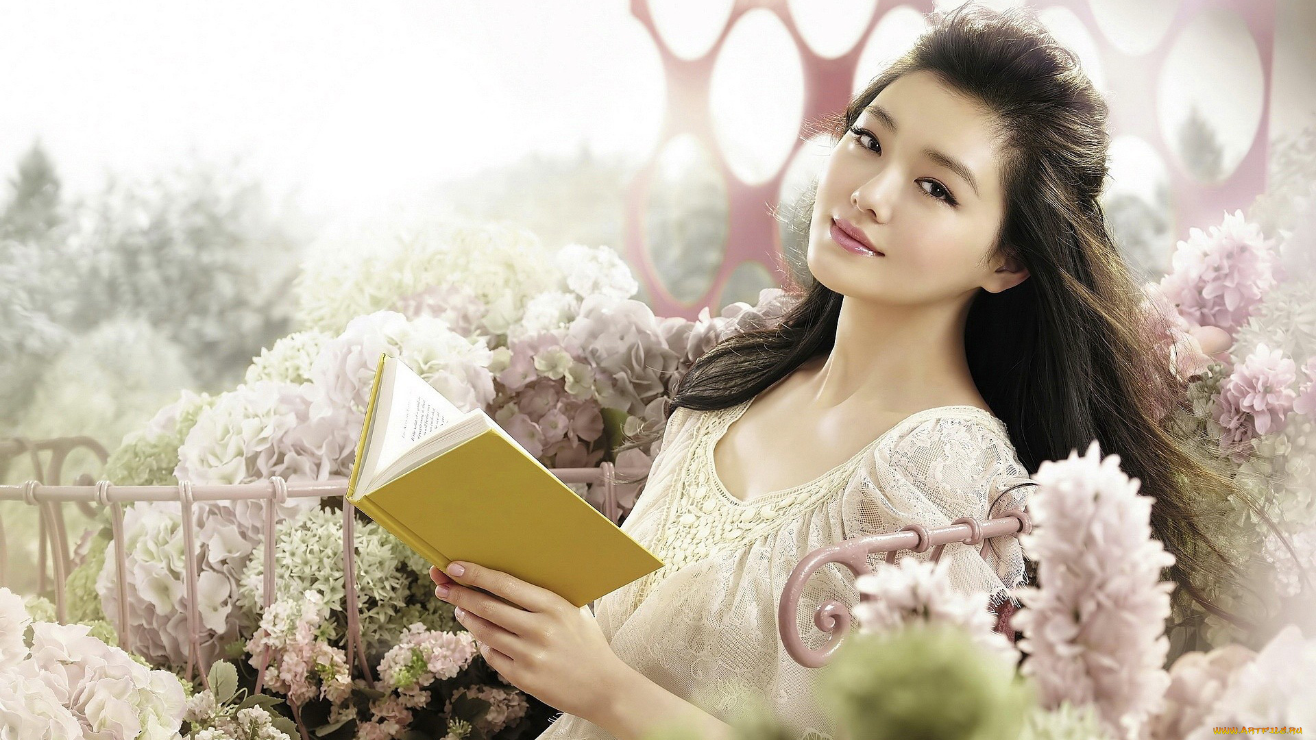 -Unsort, Азиатки, девушки, unsort, азиатки, книга, цветы