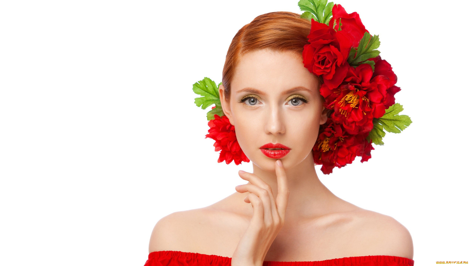 -Unsort, Лица, Портреты, девушки, unsort, лица, портреты, красные, цветы, рыжие, волосы