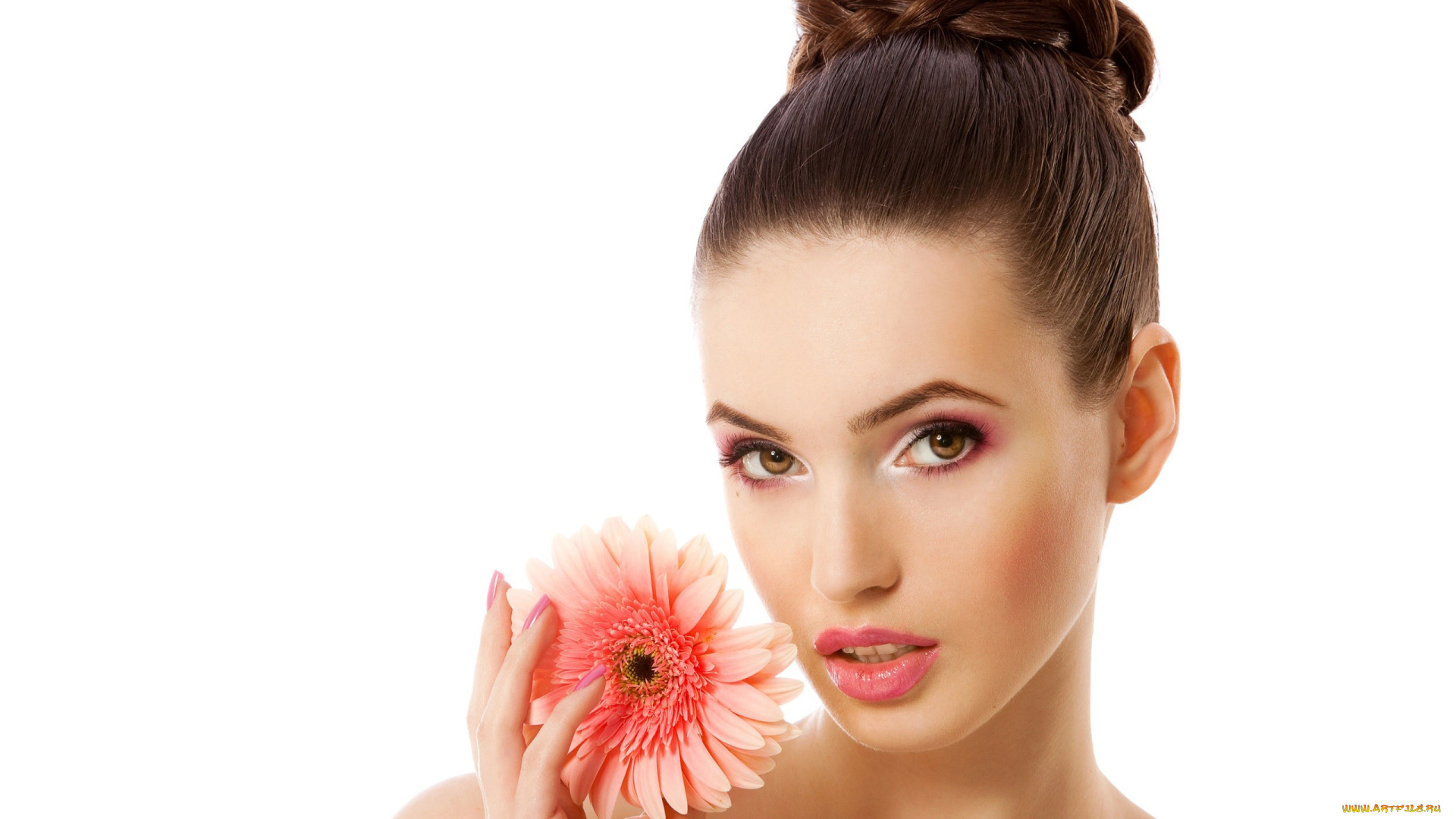 -Unsort, Лица, Портреты, девушки, unsort, лица, портреты, лепестки, листья, иней, макияж, гербера