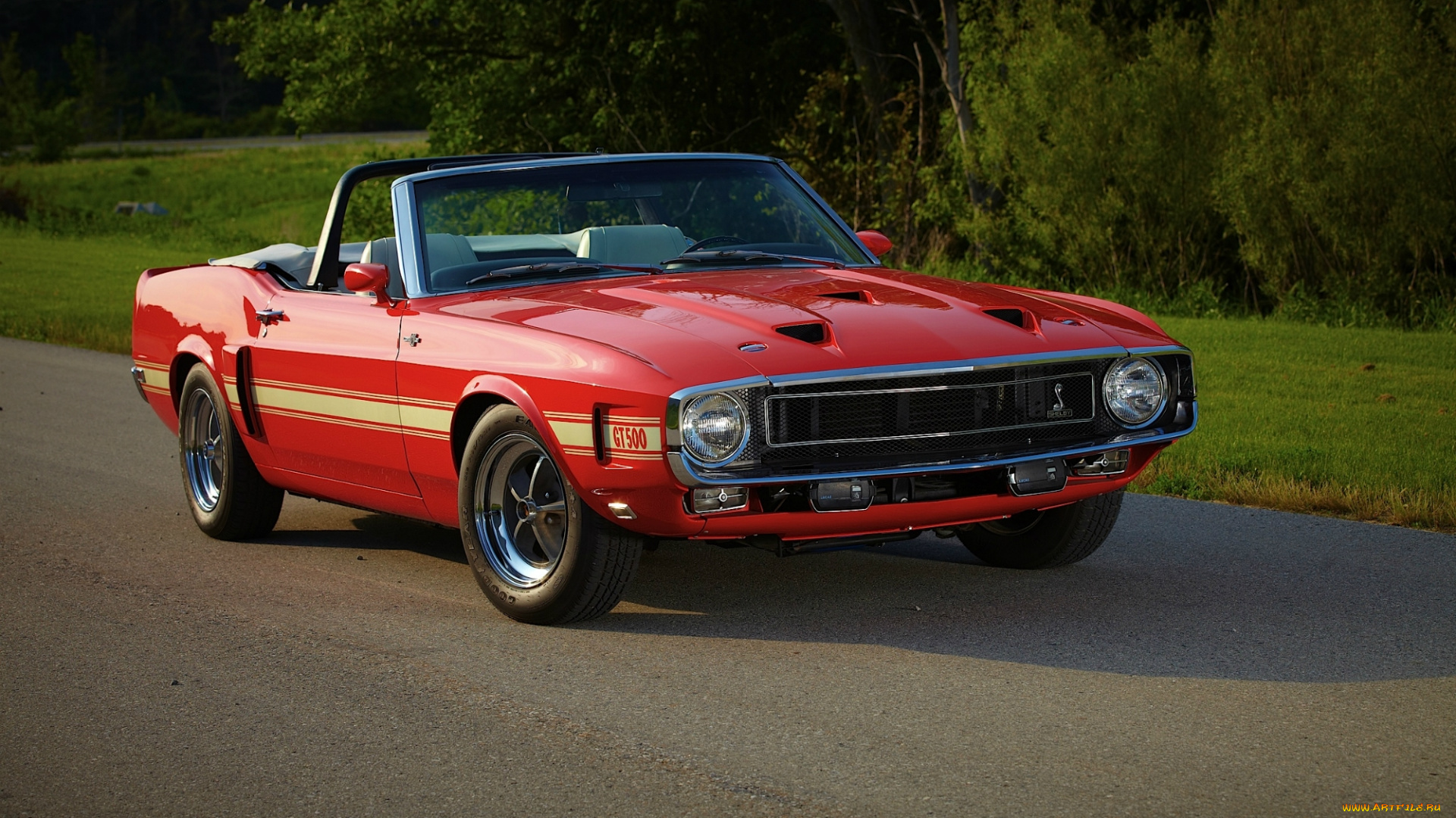 автомобили, mustang, скульптуры, деревья, водоем, ford