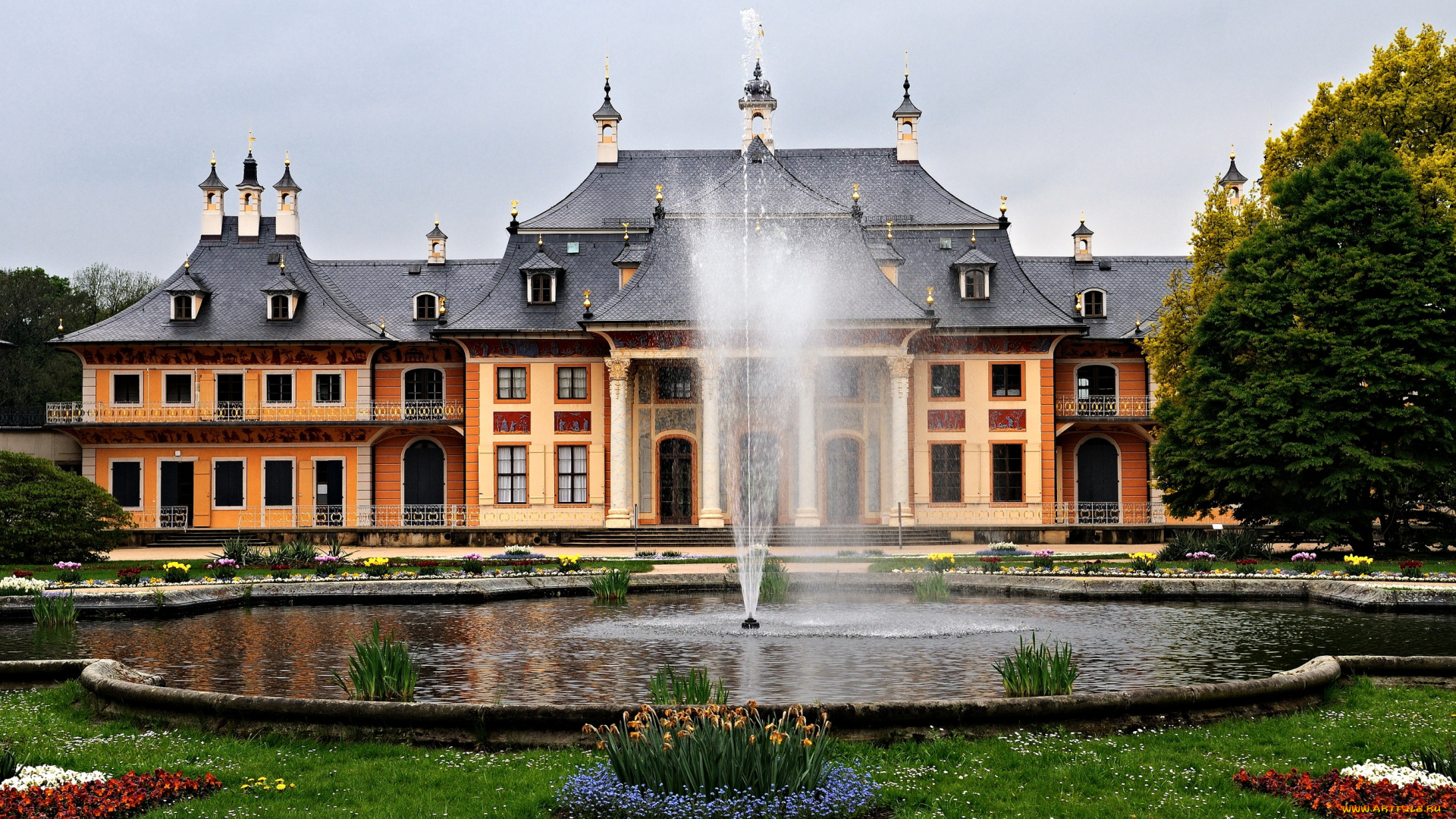 города, дрезден, германия, тёмный, фрактал, графика, узор, замок, pillnitz, парк