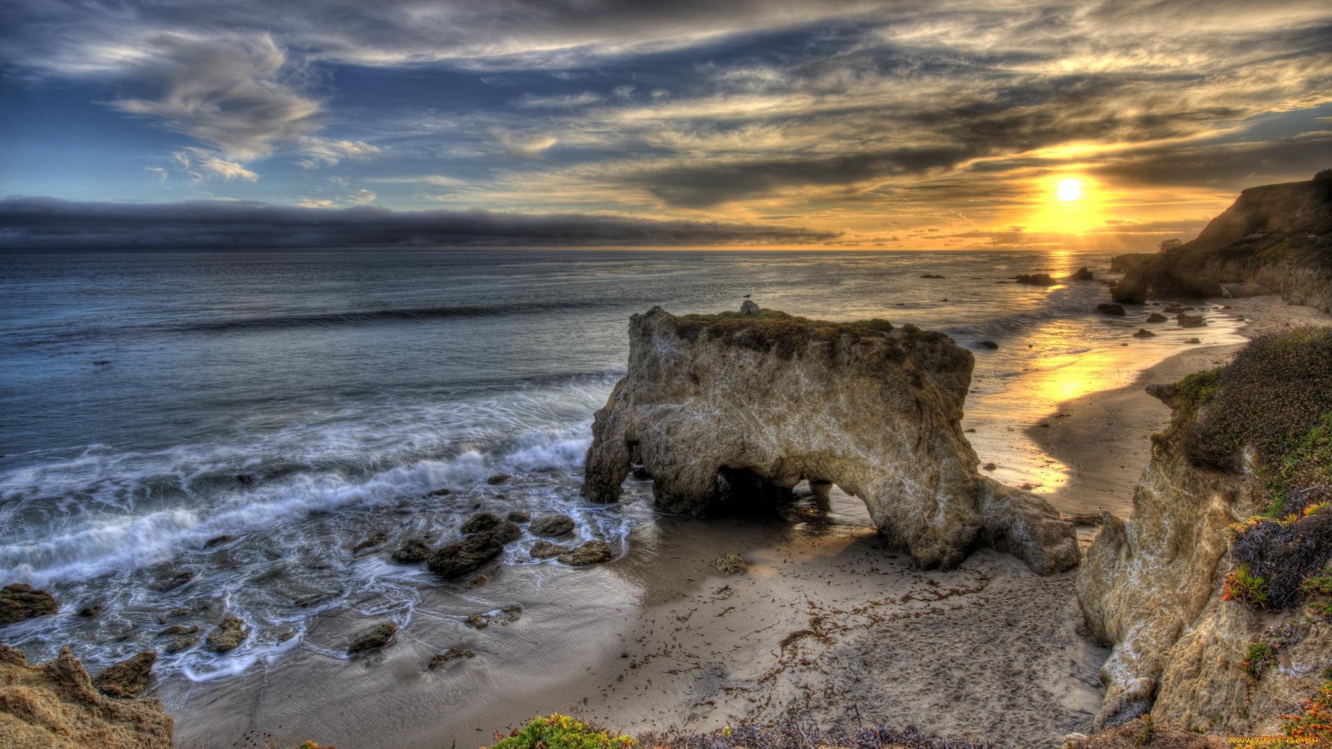 природа, восходы, закаты, закат, океан, скалы