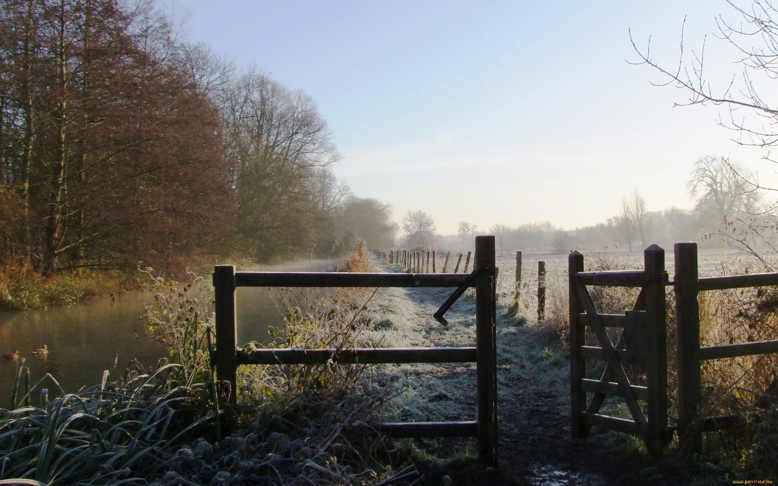 природа, дороги, канал, поле, забор
