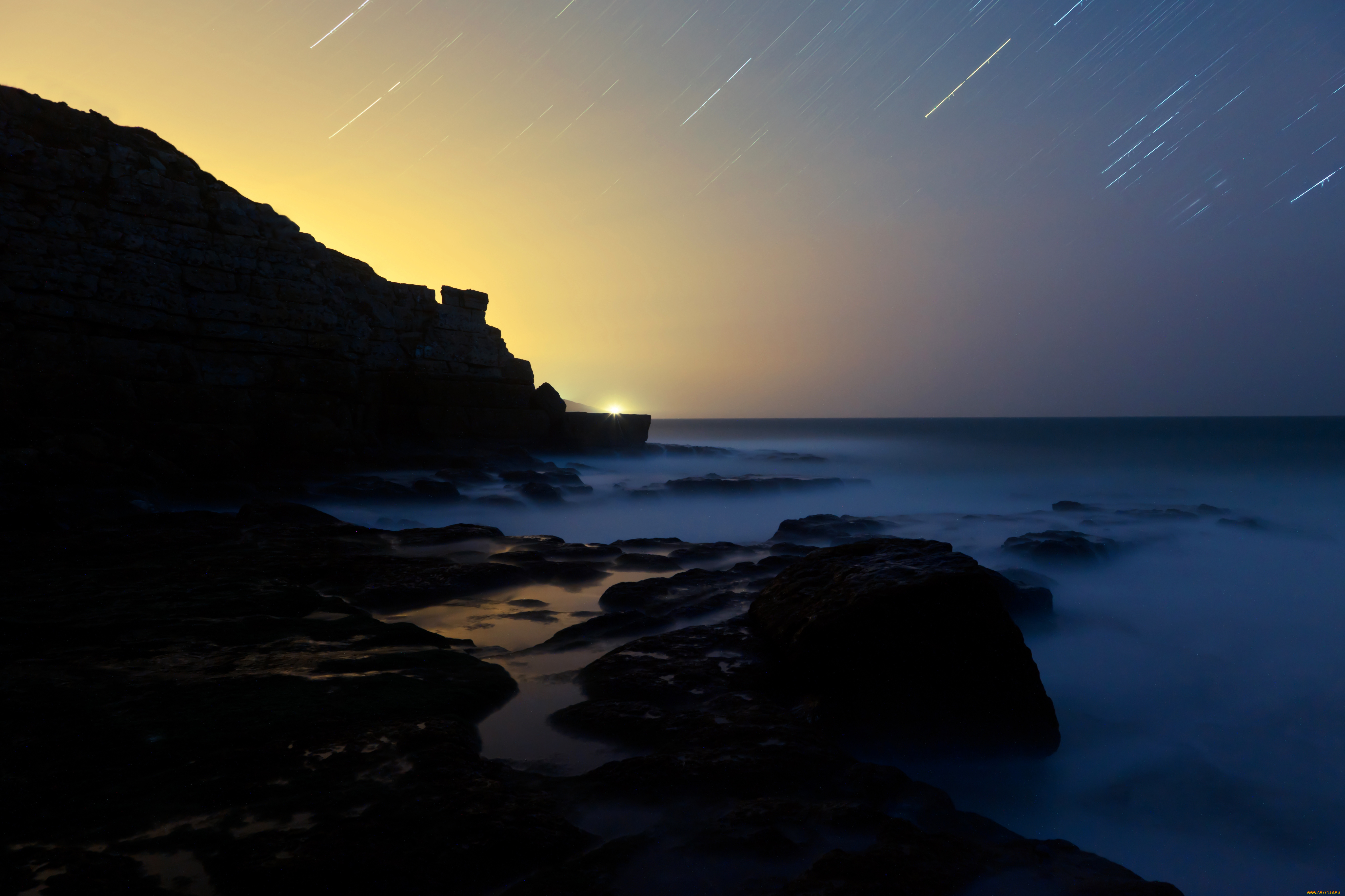 природа, восходы, закаты, скала, вечер, побережье, океан