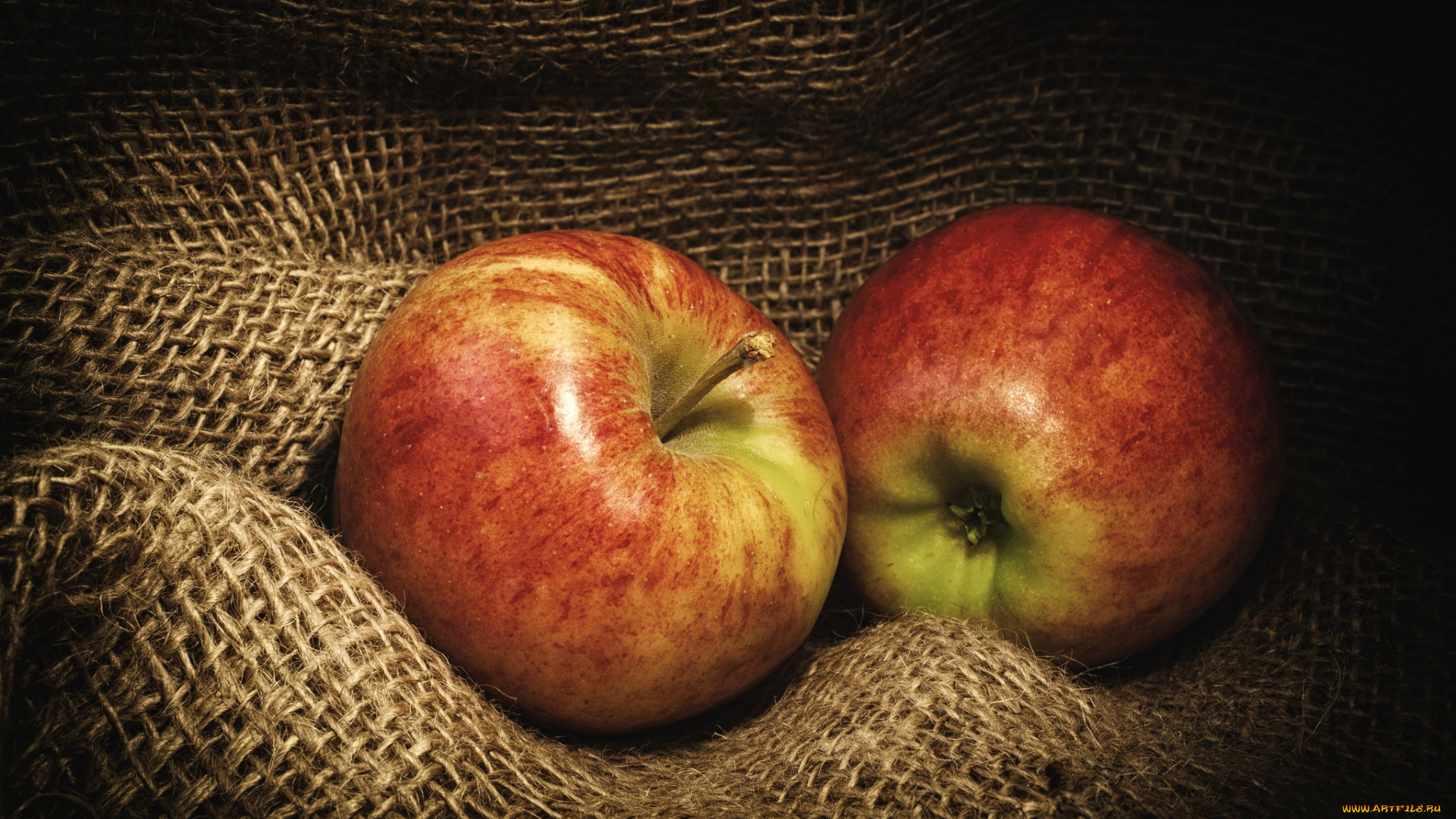 еда, Яблоки, плоды, мешковина