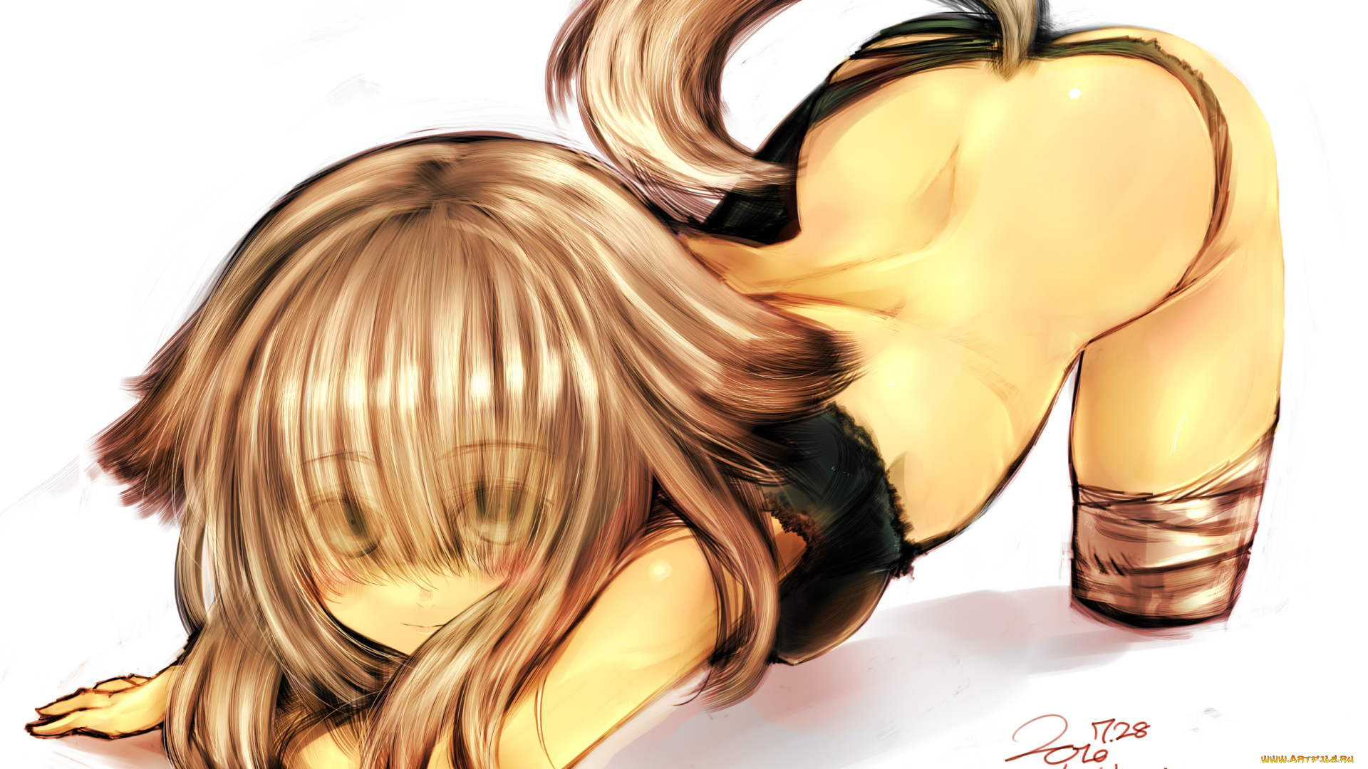 аниме, -animals, хвост, девушка, волосы, kotoba, noriaki, арт, попка, ушки, бинты