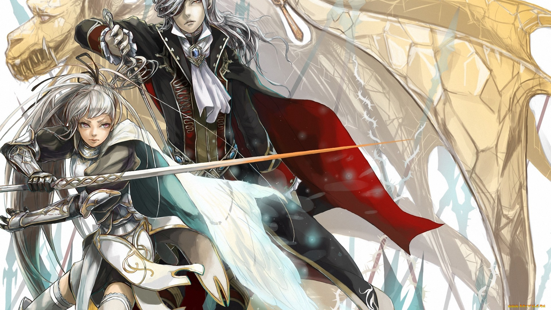 аниме, -weapon, , blood, &, technology, грифон, рапира, меч, арт, парень, девушка