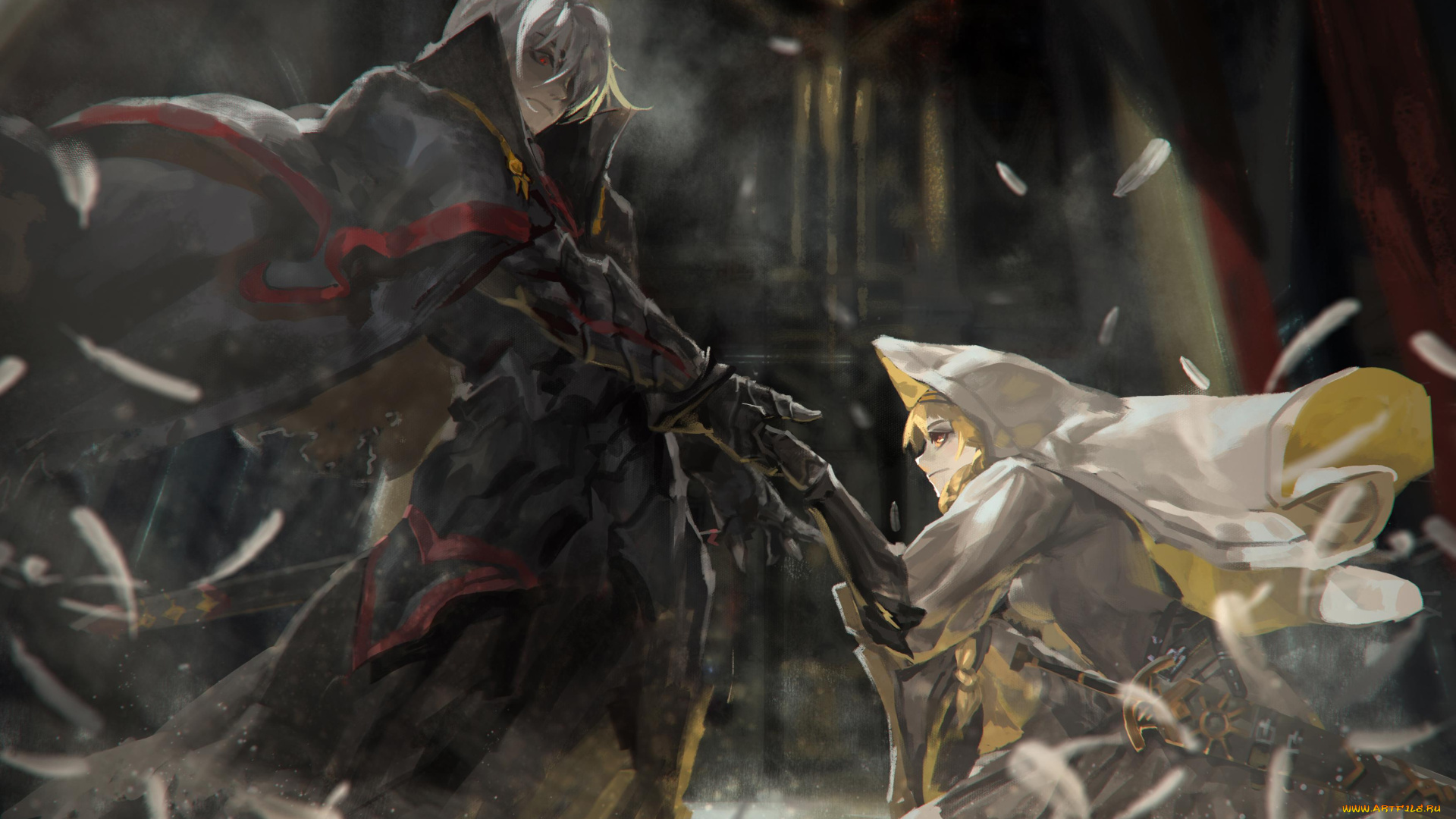 аниме, -weapon, , blood, &, technology, оружие, меч, капюшон, девушка, alcd, парень, арт