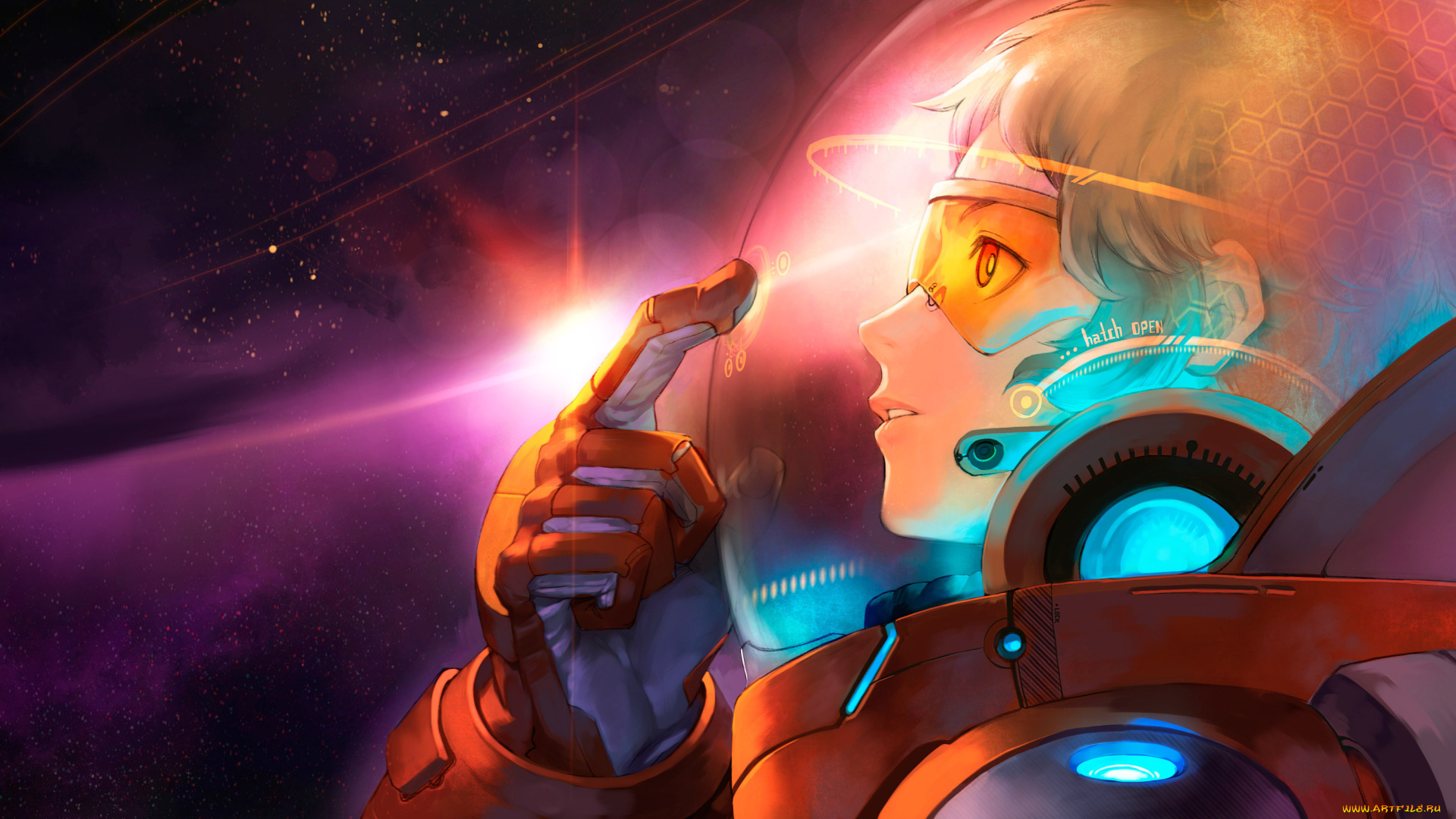 аниме, -weapon, , blood, &, technology, шлем, интерфейс, космос, очки, скафандр, парень