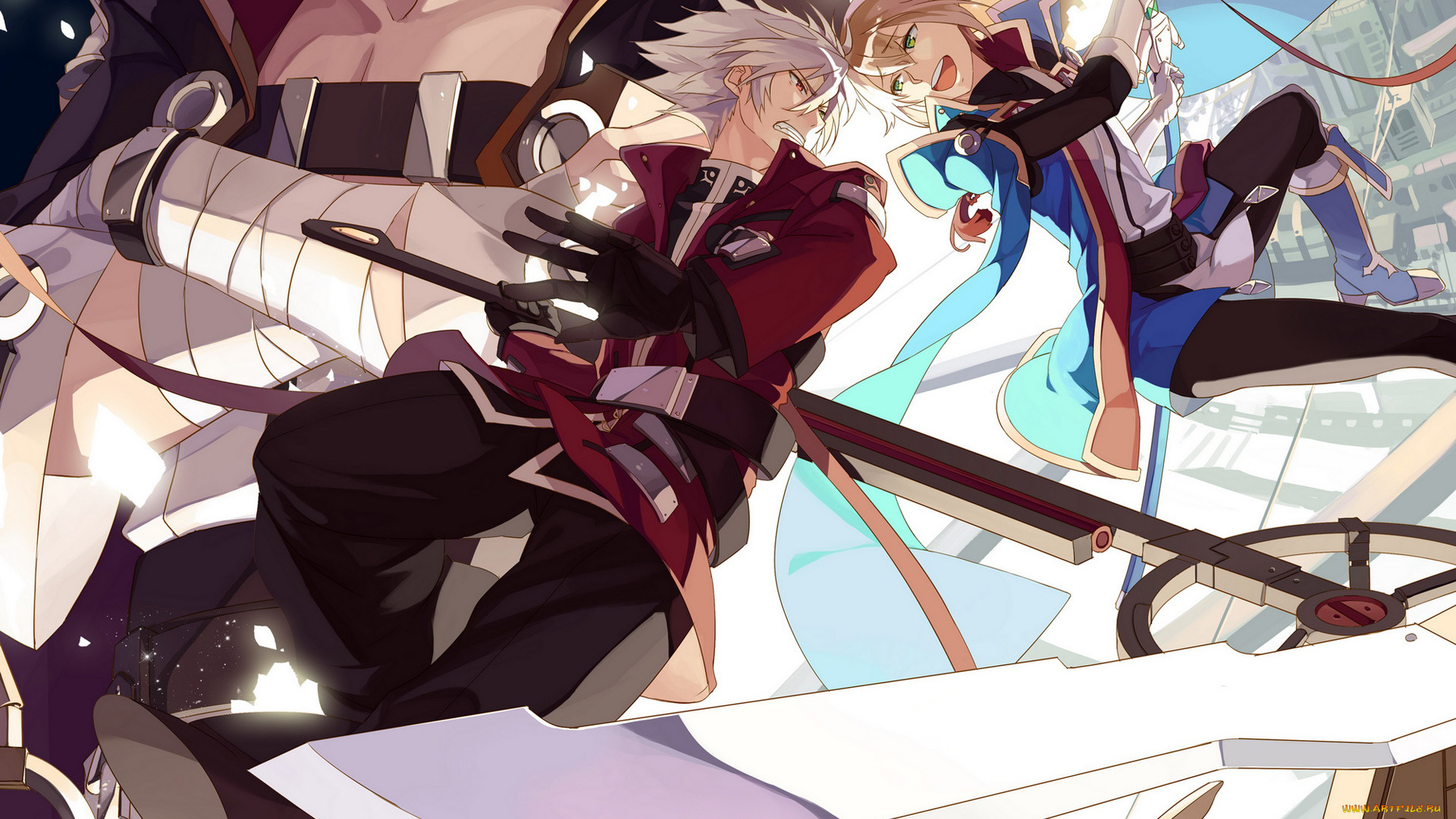 аниме, blazblue, парень, девушка, битва