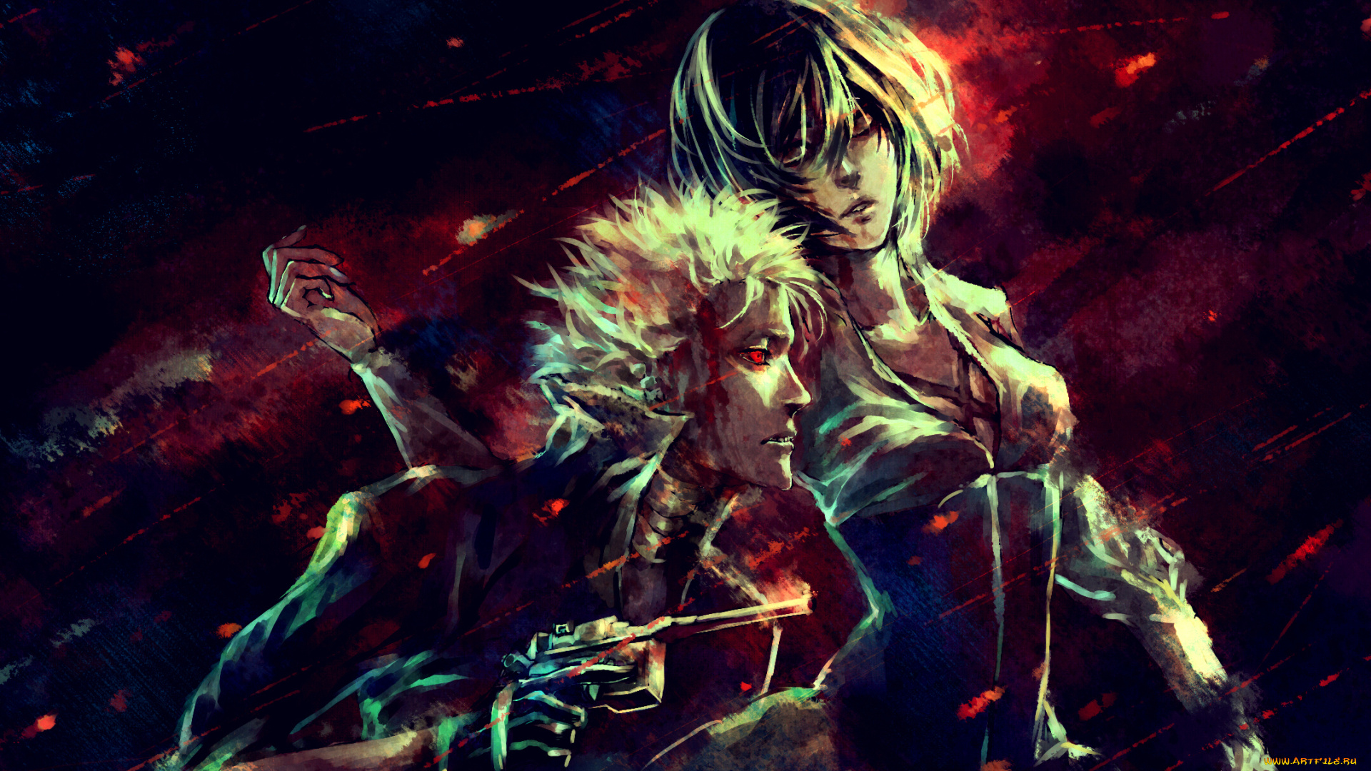 аниме, dogs, , bullets, &, carnage, красные, глаза, оружие, fuyumine, naoto, девушка, парень, haine, rammsteiner, badou, nails, nanfe, bullets, carnage, арт