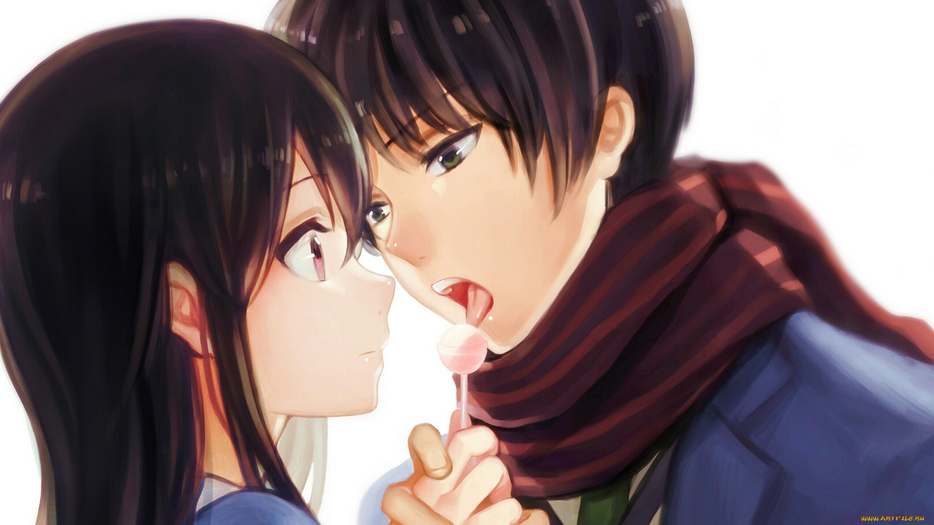 аниме, kyoukai, no, kanata, пара, шарф, конфета, двое, парень, девушка, nase, mitsuki, hiroomi, kyoukai, no, kanata, за, гранью