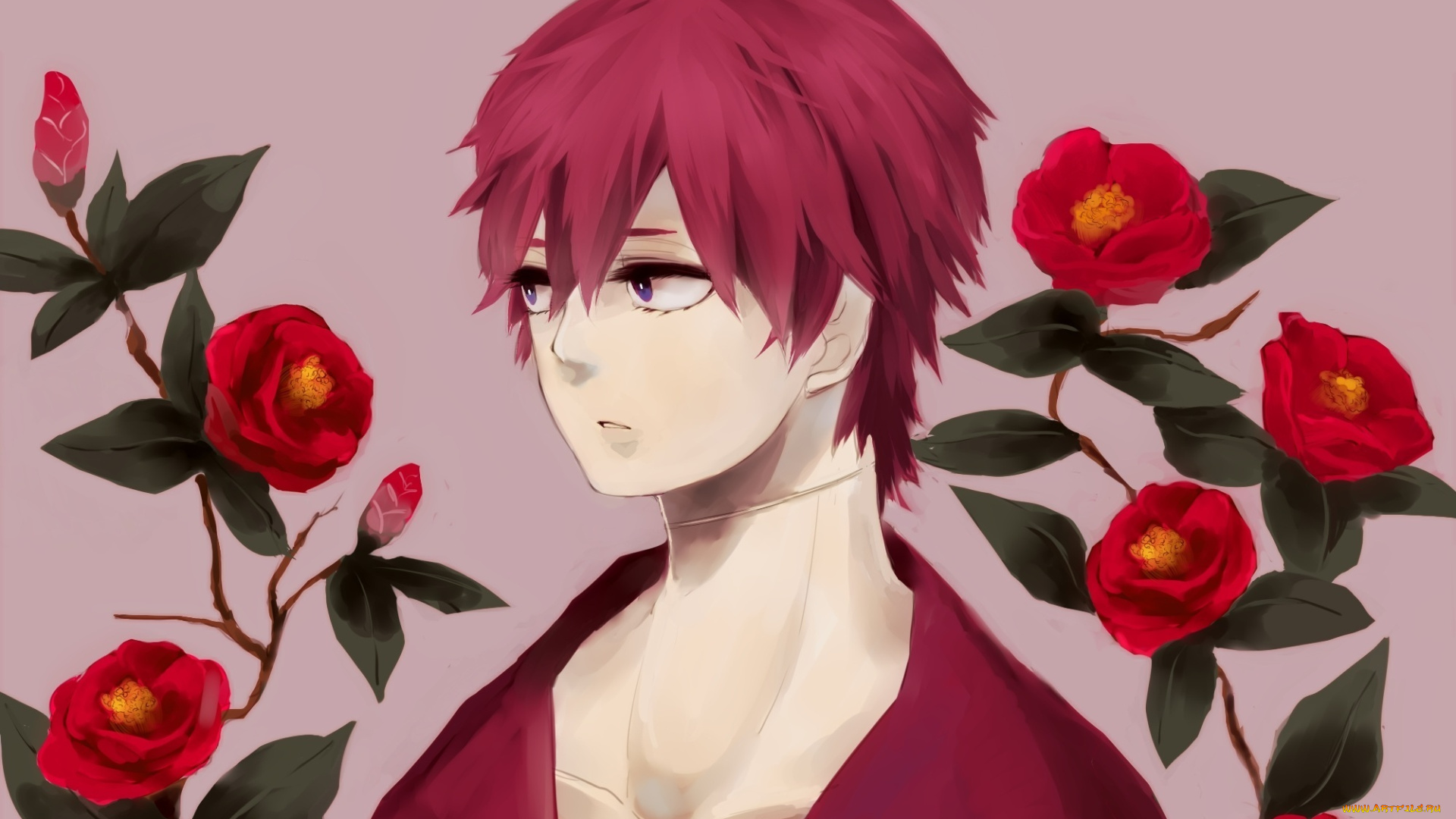 аниме, naruto, art, камелии, цветы, сасори