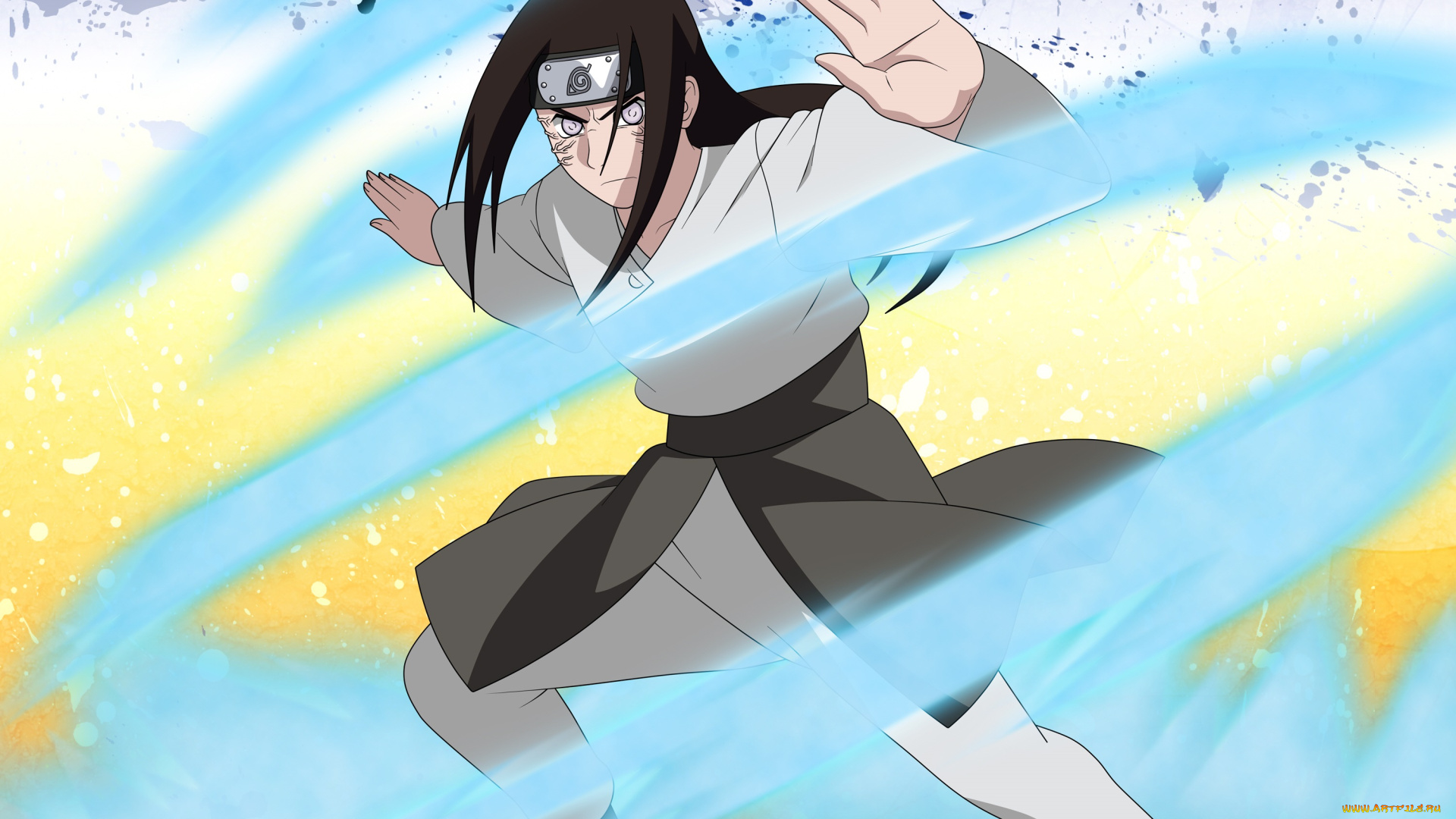 аниме, naruto, наруто, техника, бьягуган, мягкая, ладонь, персонаж, хьюга, неджи, чакра, шатен, парень