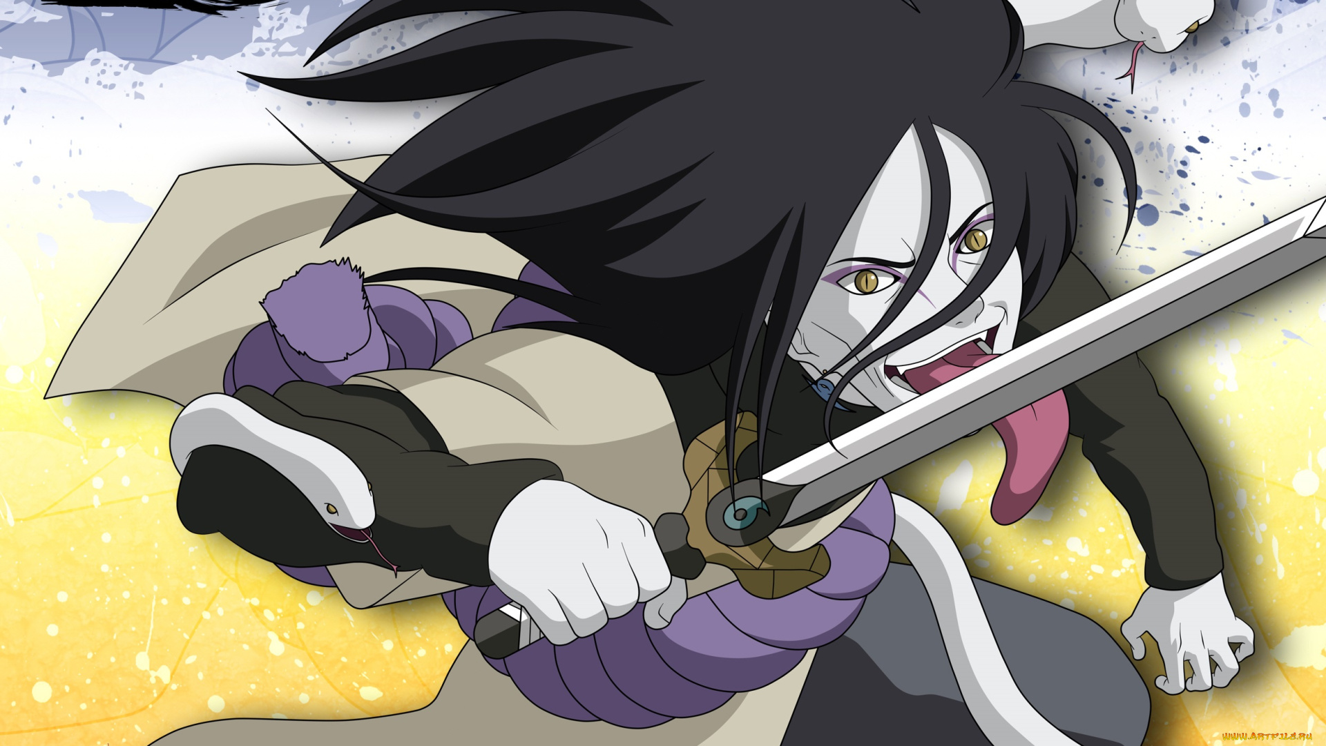 аниме, naruto, персонаж, орочимару, парень, брюнет, язык, меч, отступник, змей