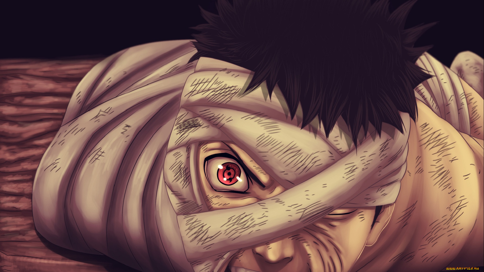 аниме, naruto, замотан, бинты, брюнет, парень, обито, учиха, наруто, взгляд