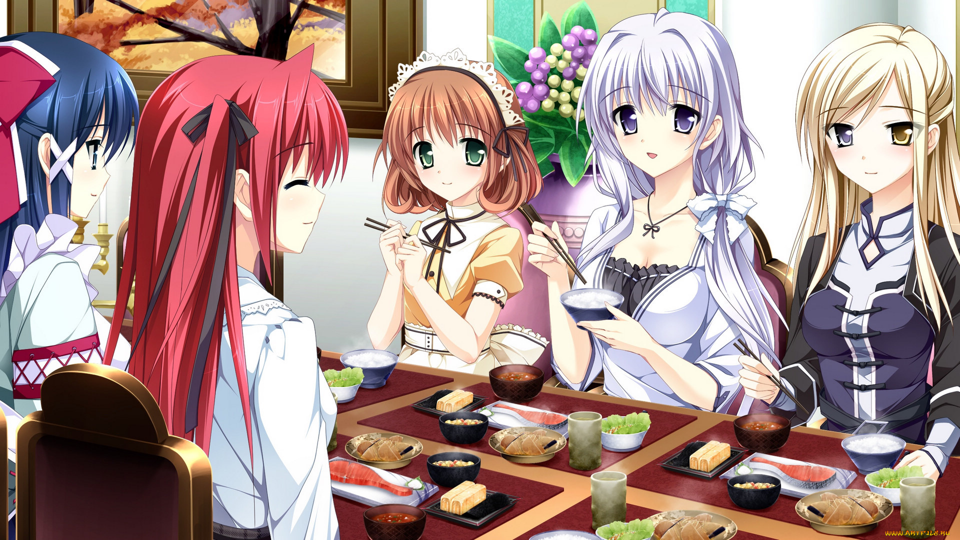 аниме, otome, ga, tsumugu, koi, no, canvas, стол, девушки