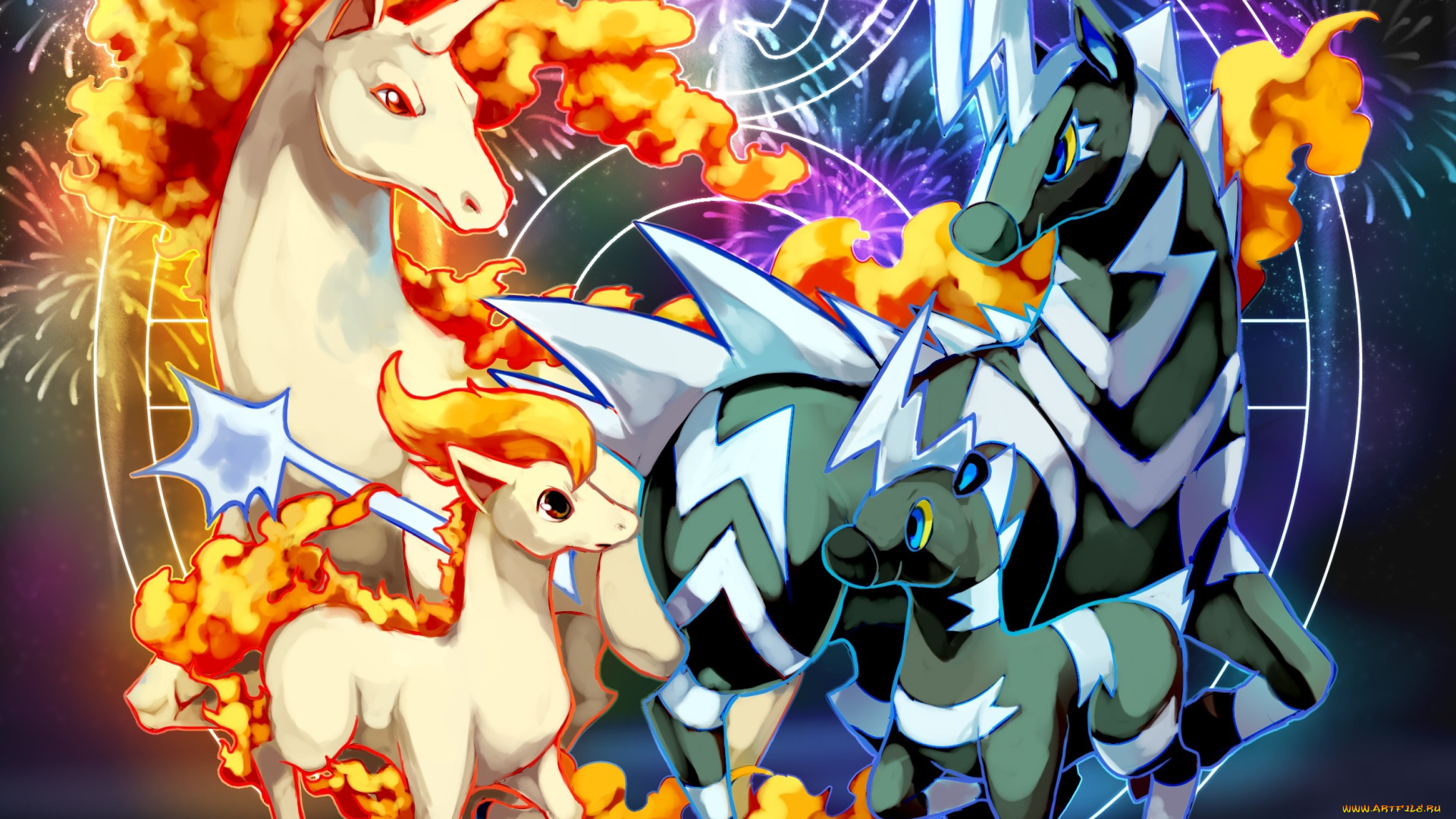 аниме, pokemon, покемон, арт, лошади