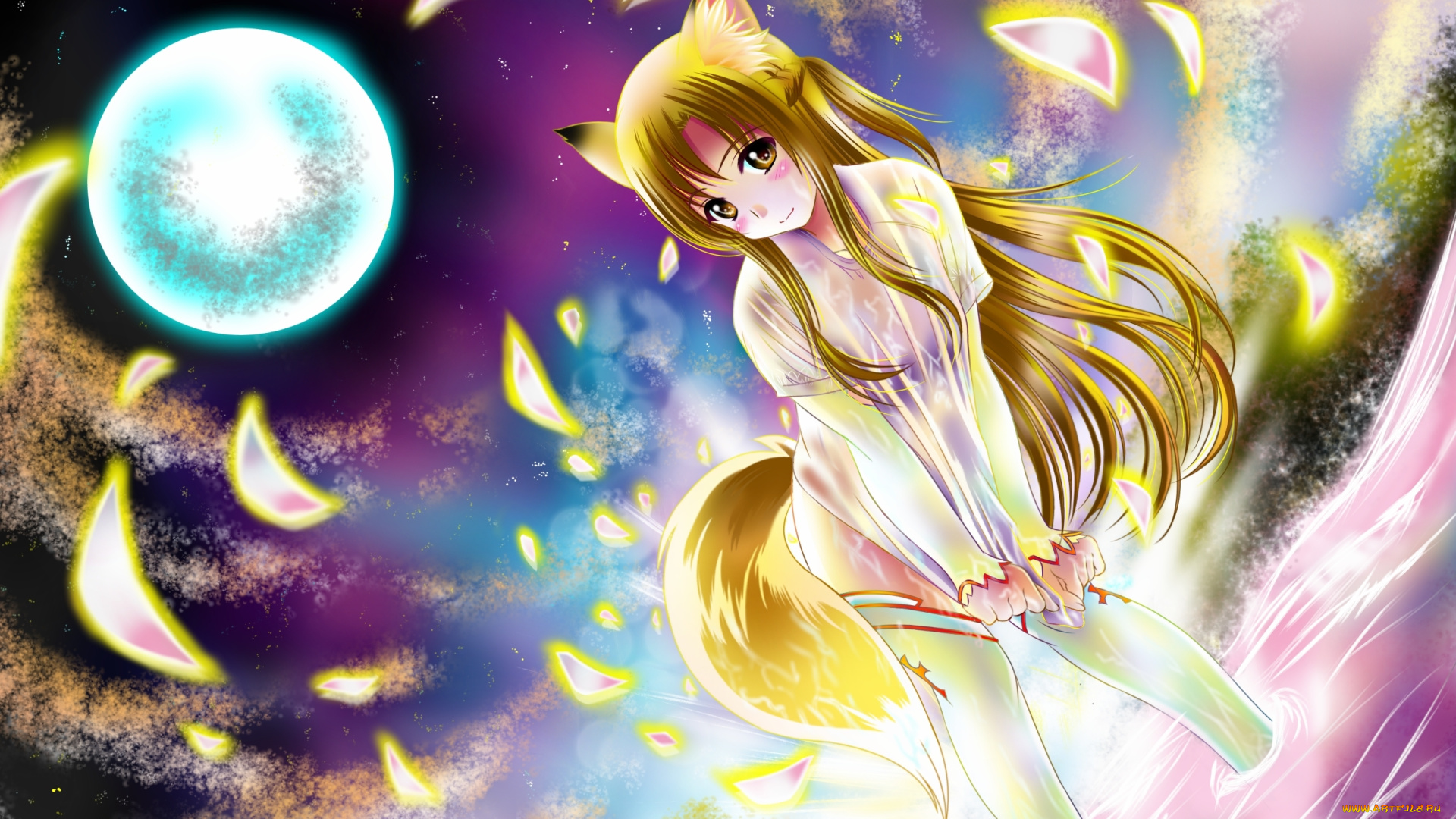 аниме, sword, art, online, ночь, девушка, yuuki, asuna, ярко, фэнтези, луна