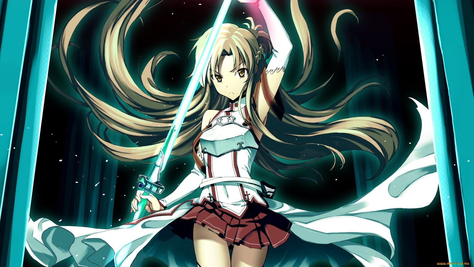аниме, sword, art, online, sword, art, online, fujimaru, арт, оружие, колонны, меч, yuuki, asuna, девушка