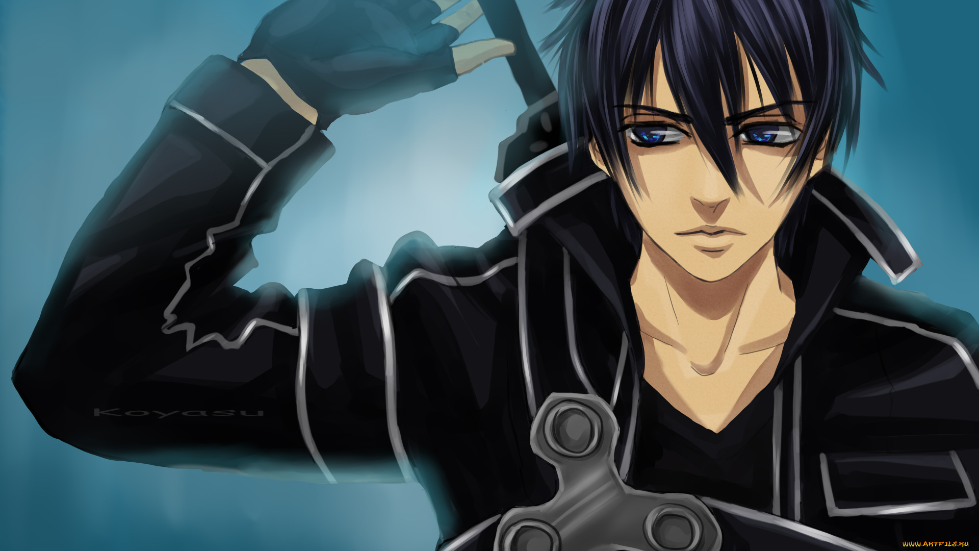аниме, sword, art, online, взгляд, настрой, жест, оружие, меч, мастер, меча, онлайн, kirito, парень