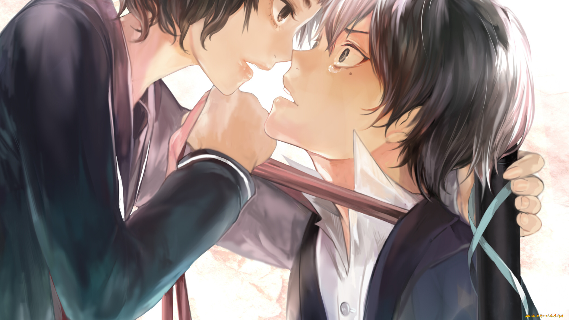 аниме, *unknown, , другое, art, девушка, парень, tcb, слезы, настроение, угроза, сакура, школьная, форма