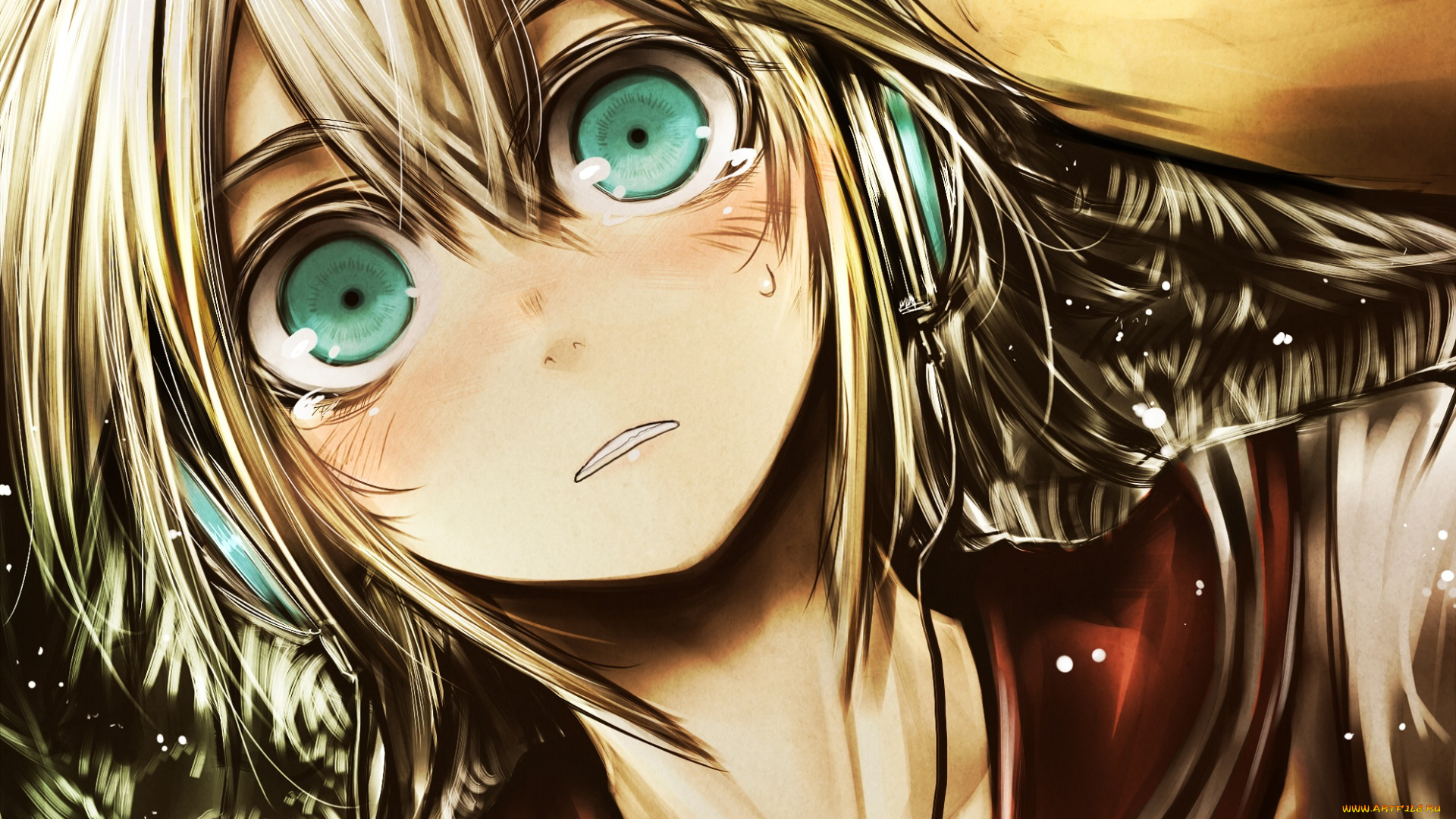 аниме, *unknown, , другое, девушка, арт, kotoba, noriaki, глаза, рука, наушники, слезы