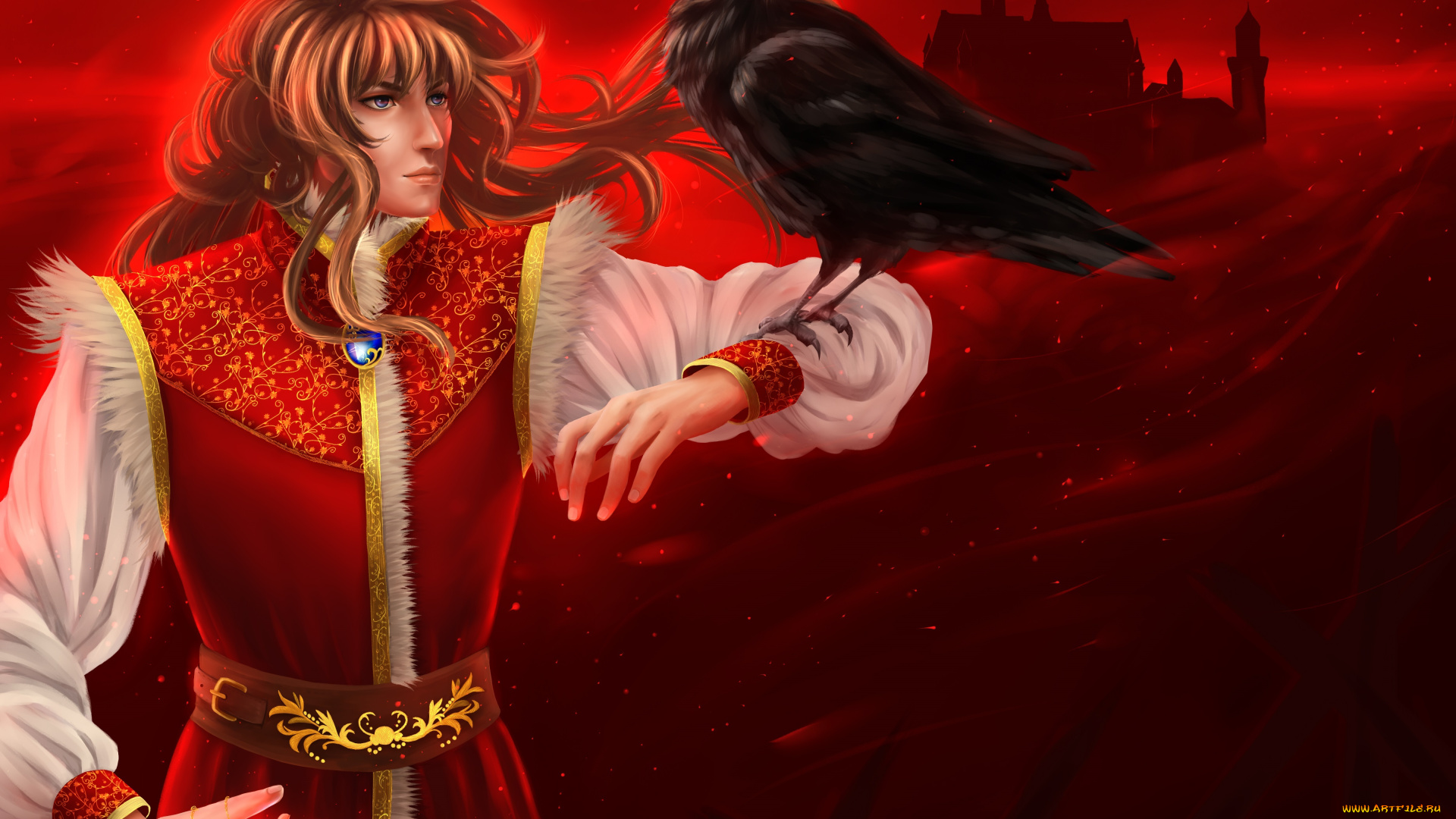 аниме, *unknown, , другое, ворон, костюм, камень, профиль, парень, взгляд, замок