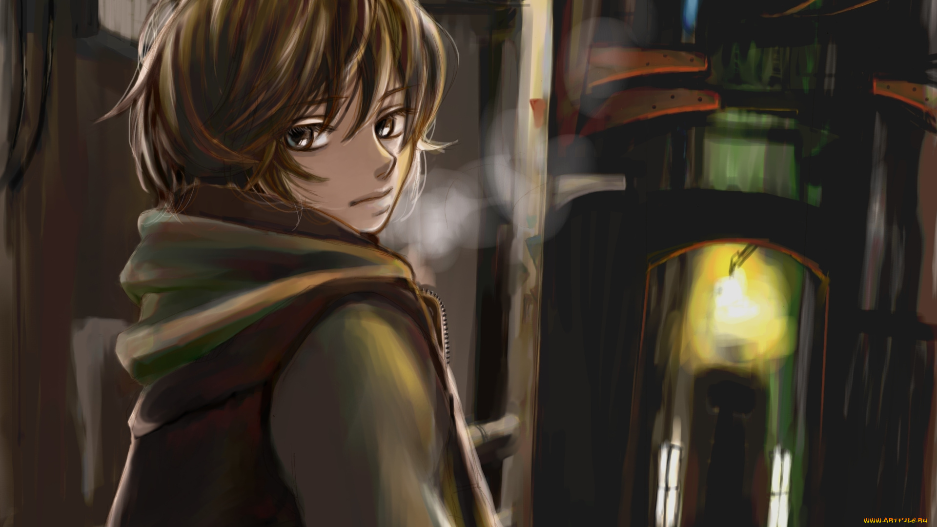 аниме, vocaloid, вокалоид, улица, kagamine, len, парень, urahanabi, art, город, взгляд