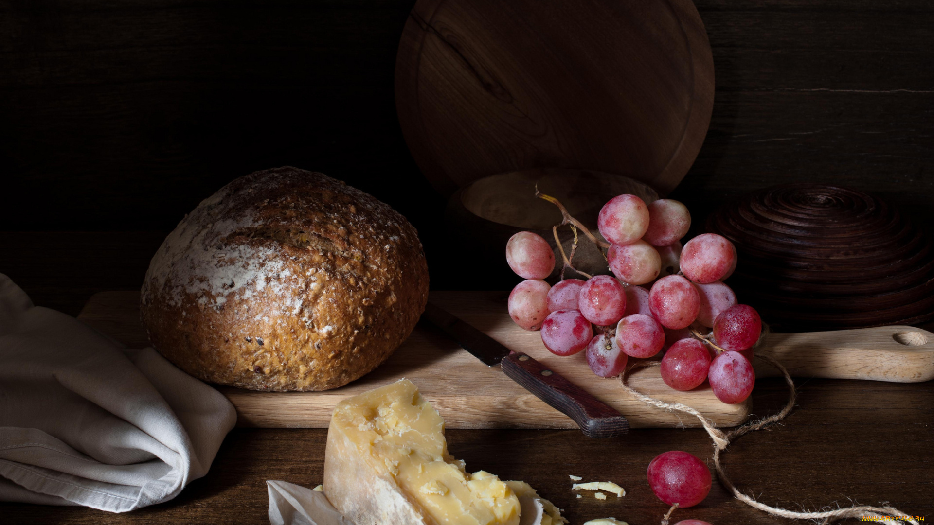 еда, натюрморт, сыр, хлеб, виноград