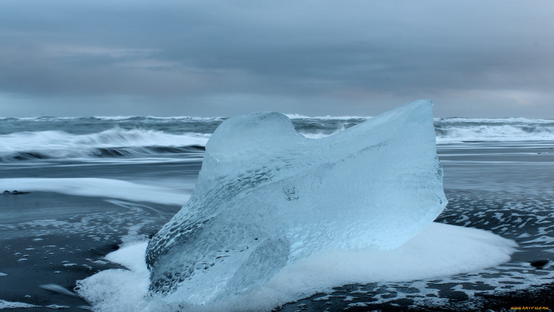 природа, айсберги, и, ледники, лед, берег, волны, холод