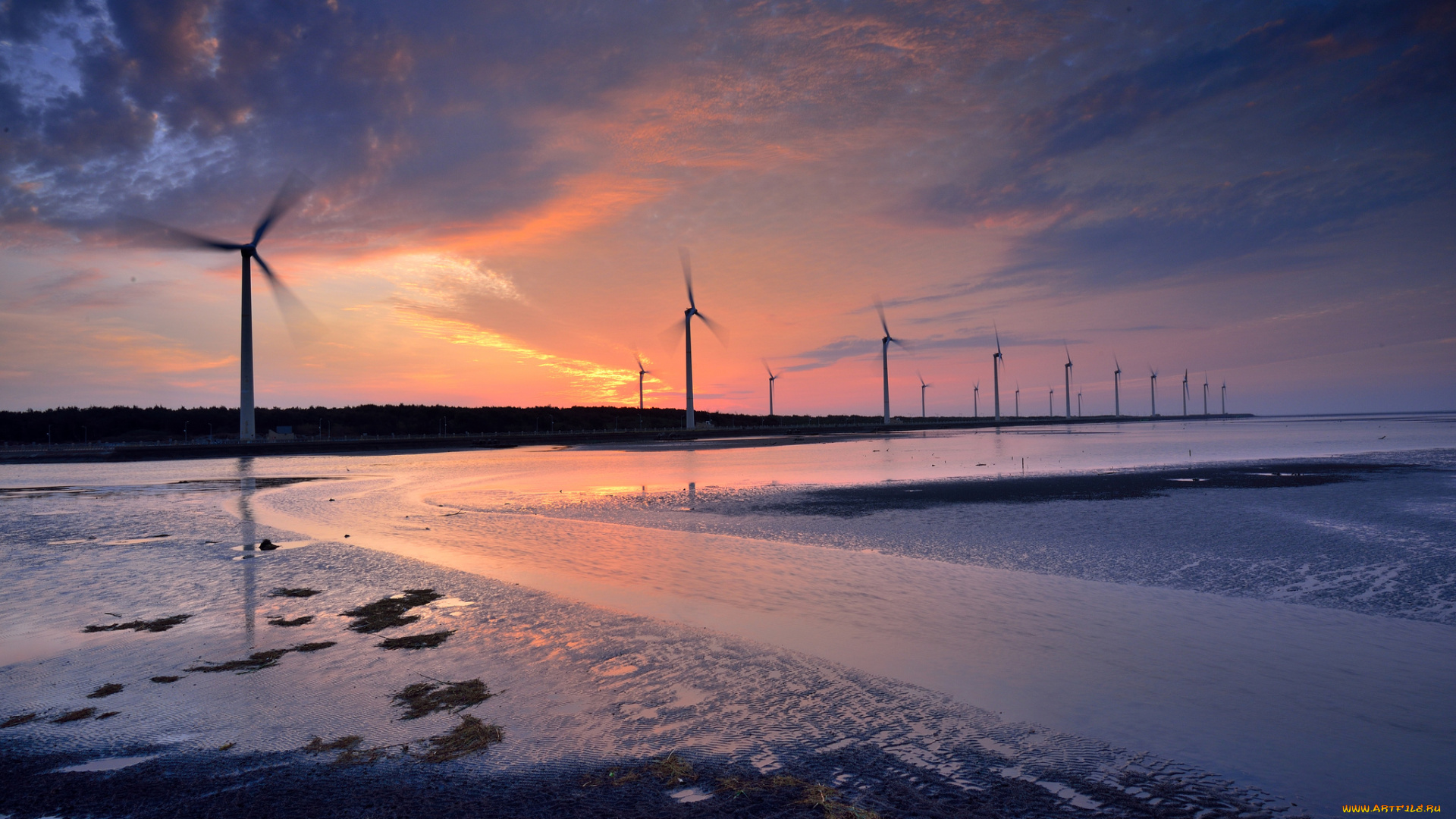 разное, мельницы, водоросли, вода, мель, сумерки, лопасти, пропеллер