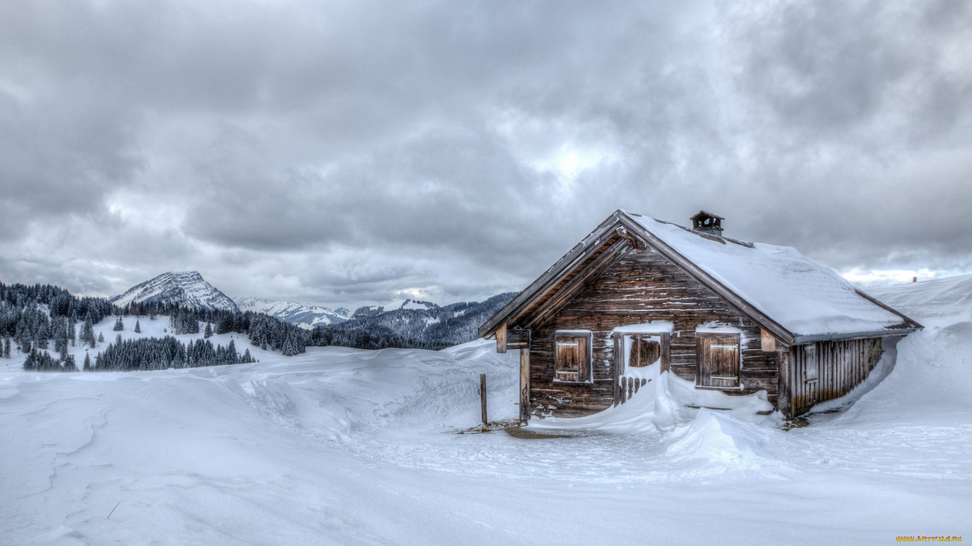 разное, сооружения, , постройки, winter, дом, горы, холод, изба, снег, зима, house, mountains, cold, snow, hut