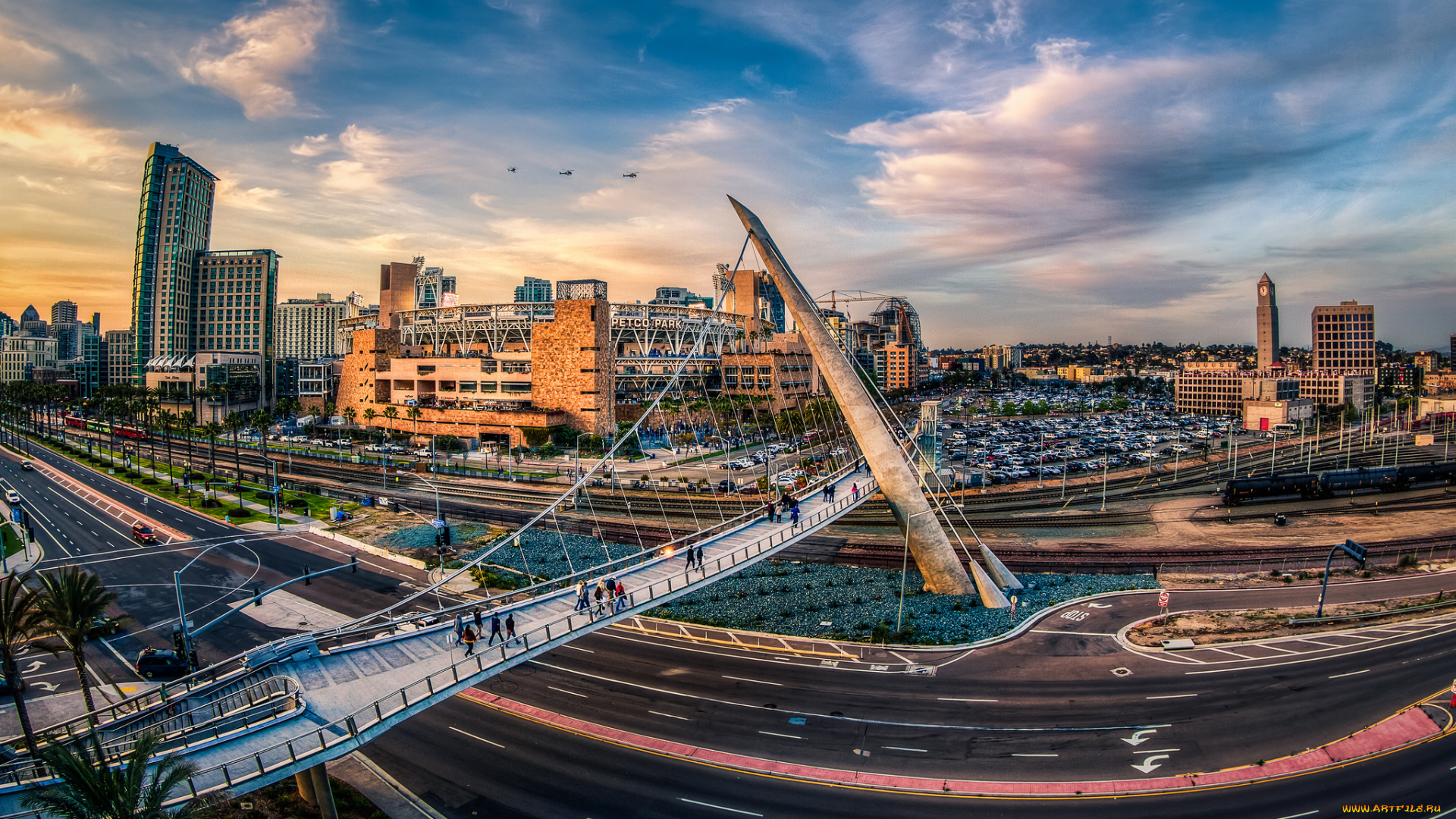 san, diego, города, сан-диего, , сша, башня, мост, панорама, здания, трасса