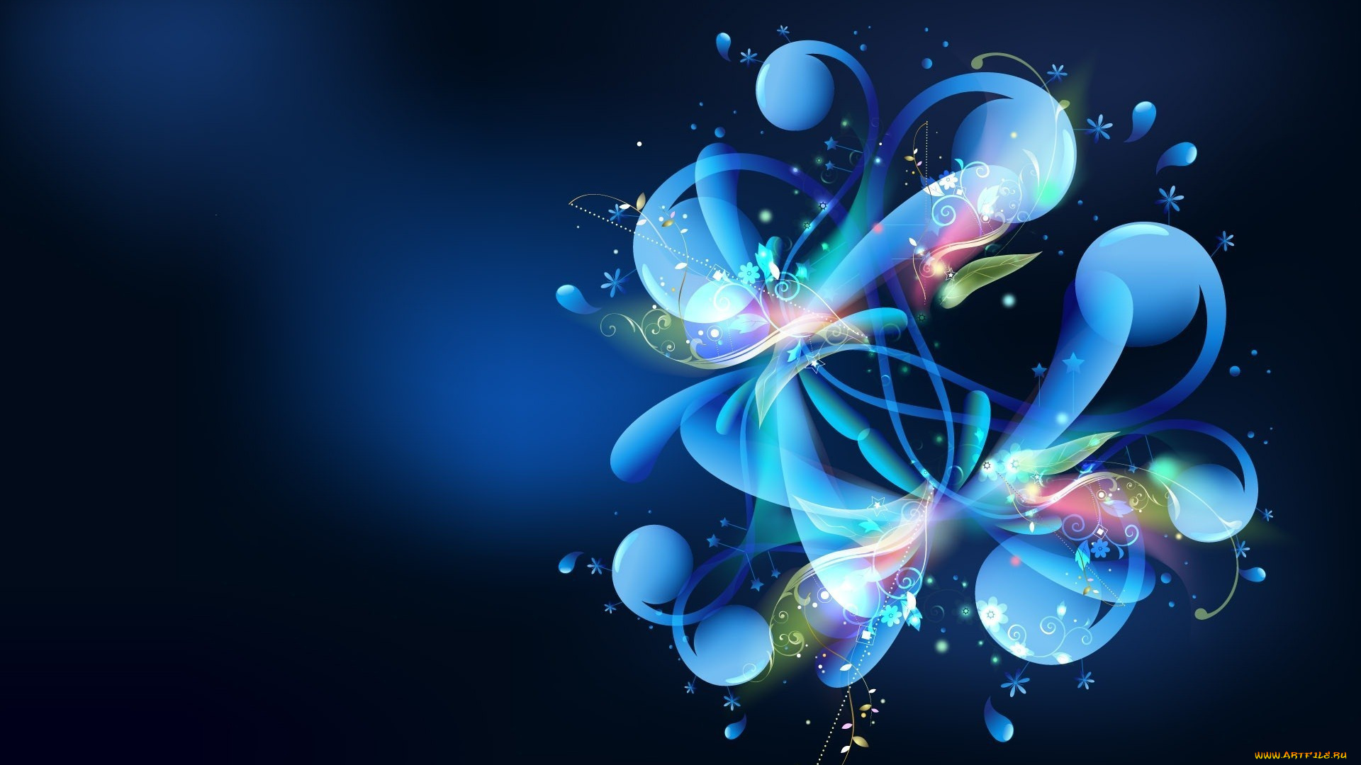 векторная, графика, абстракция, завитки, цветы, линии, капли, листья