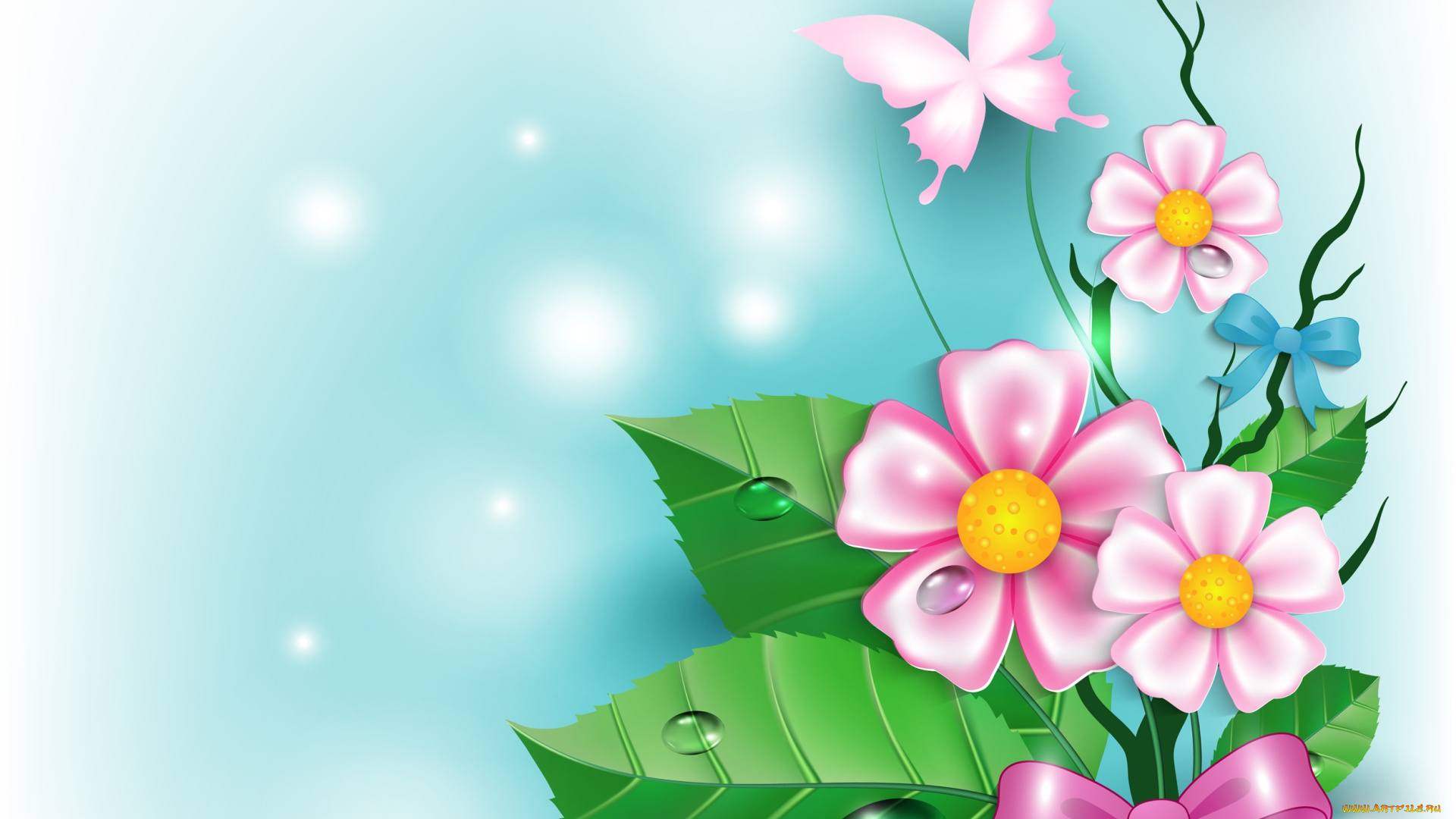 векторная, графика, бабочки, цветы