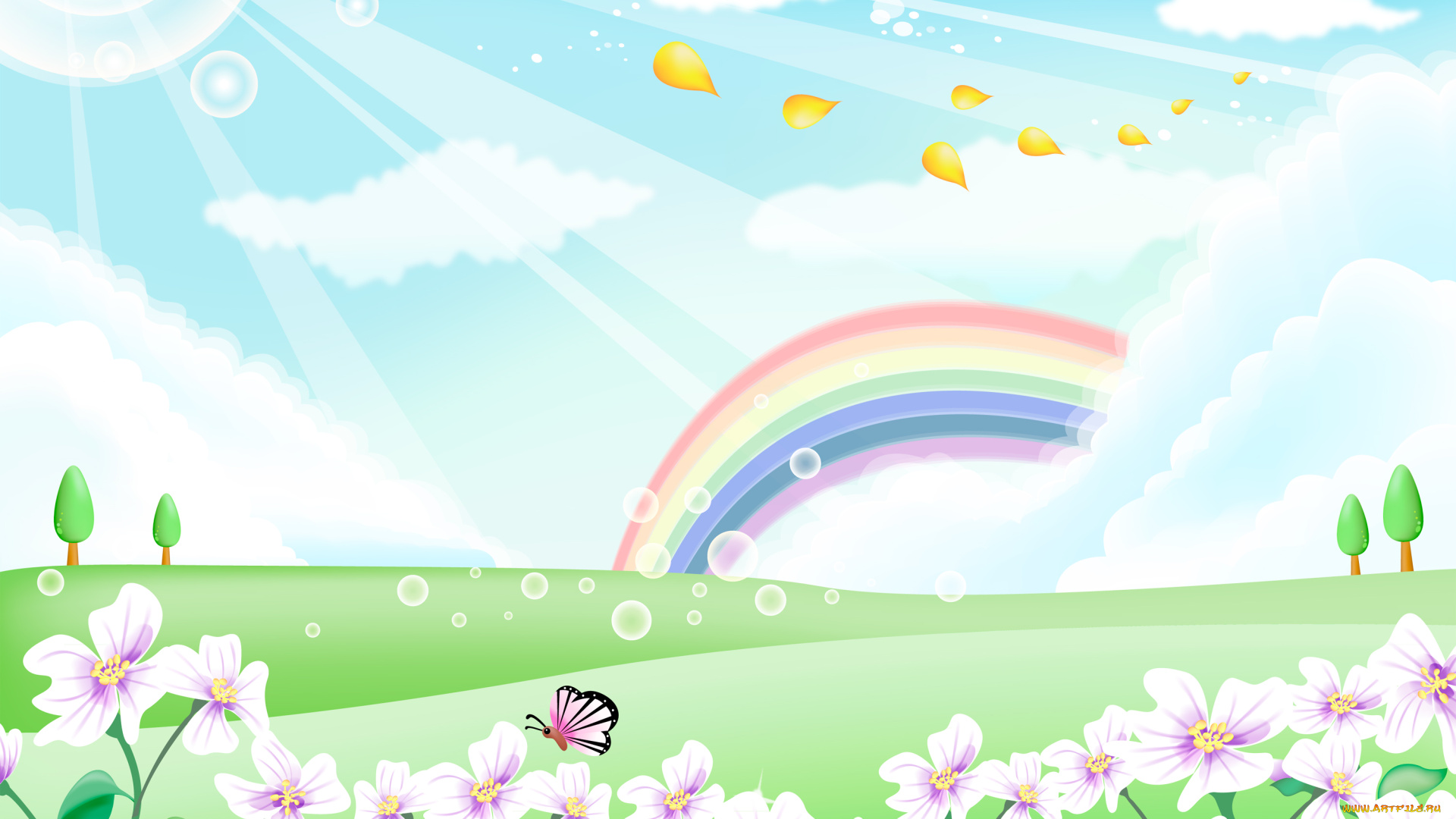 векторная, графика, радуга, цветы