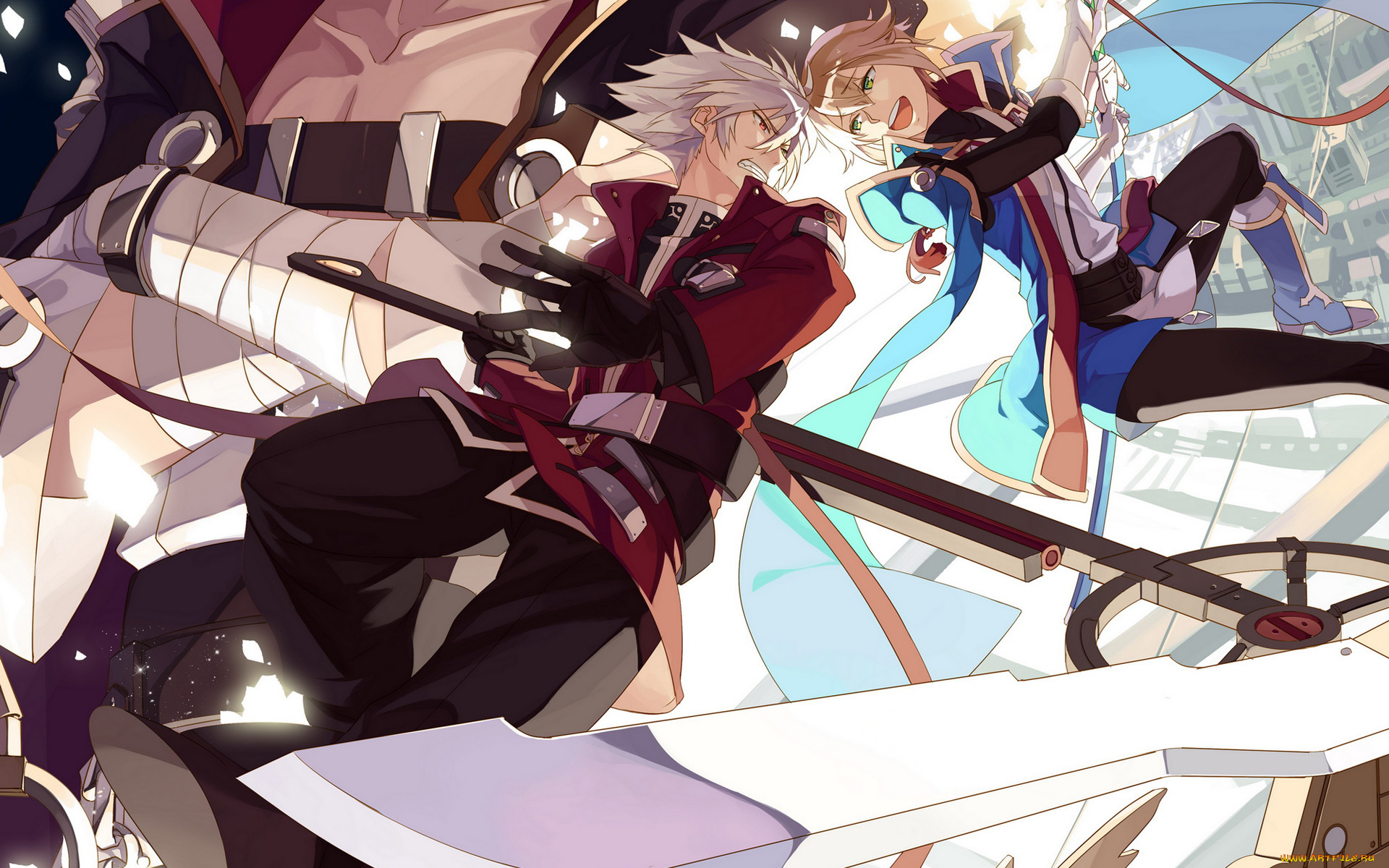 аниме, blazblue, парень, девушка, битва