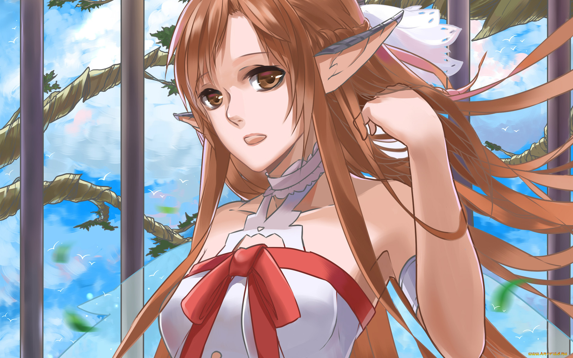 аниме, sword, art, online, yuuki, asuna, уши, sword, art, online, арт, liuruoyu8888, девушка, палки