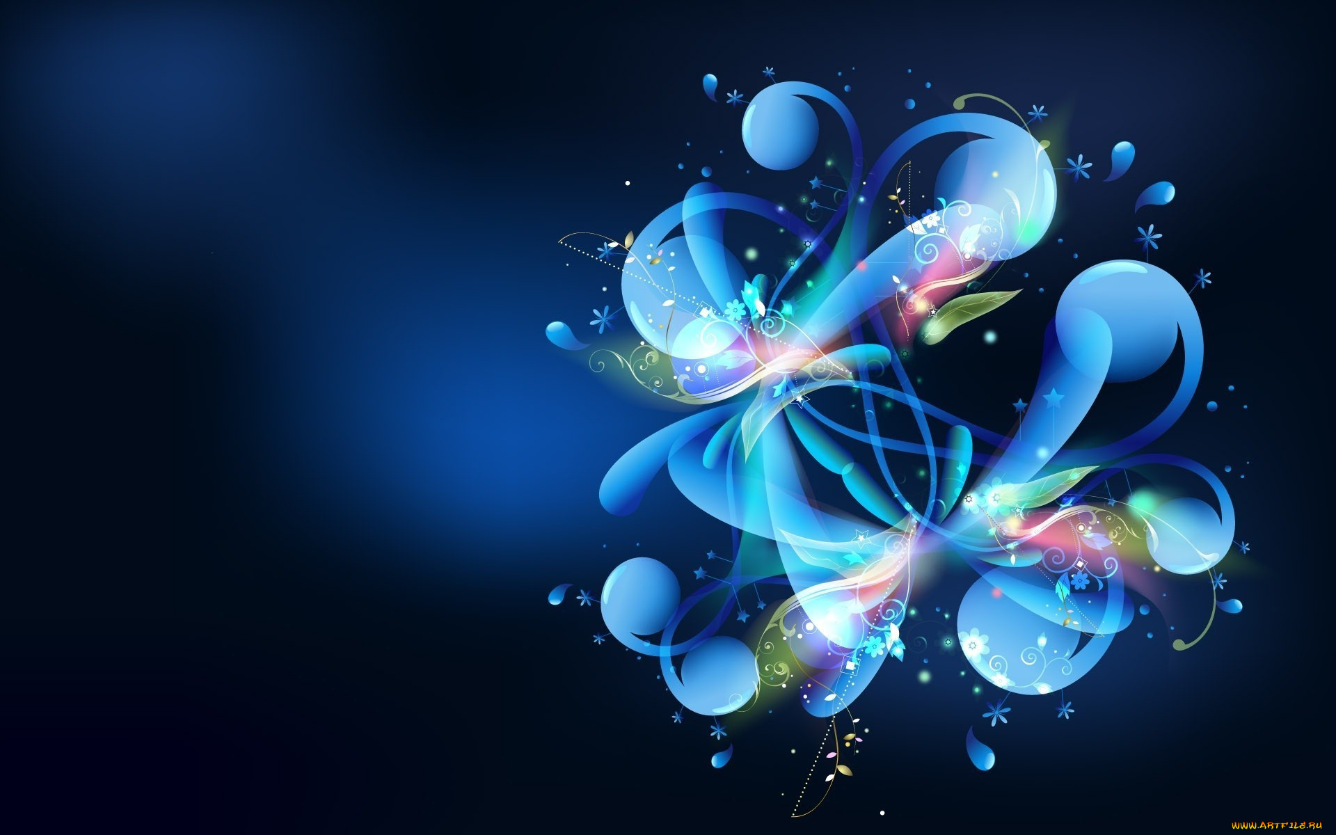 векторная, графика, абстракция, завитки, цветы, линии, капли, листья