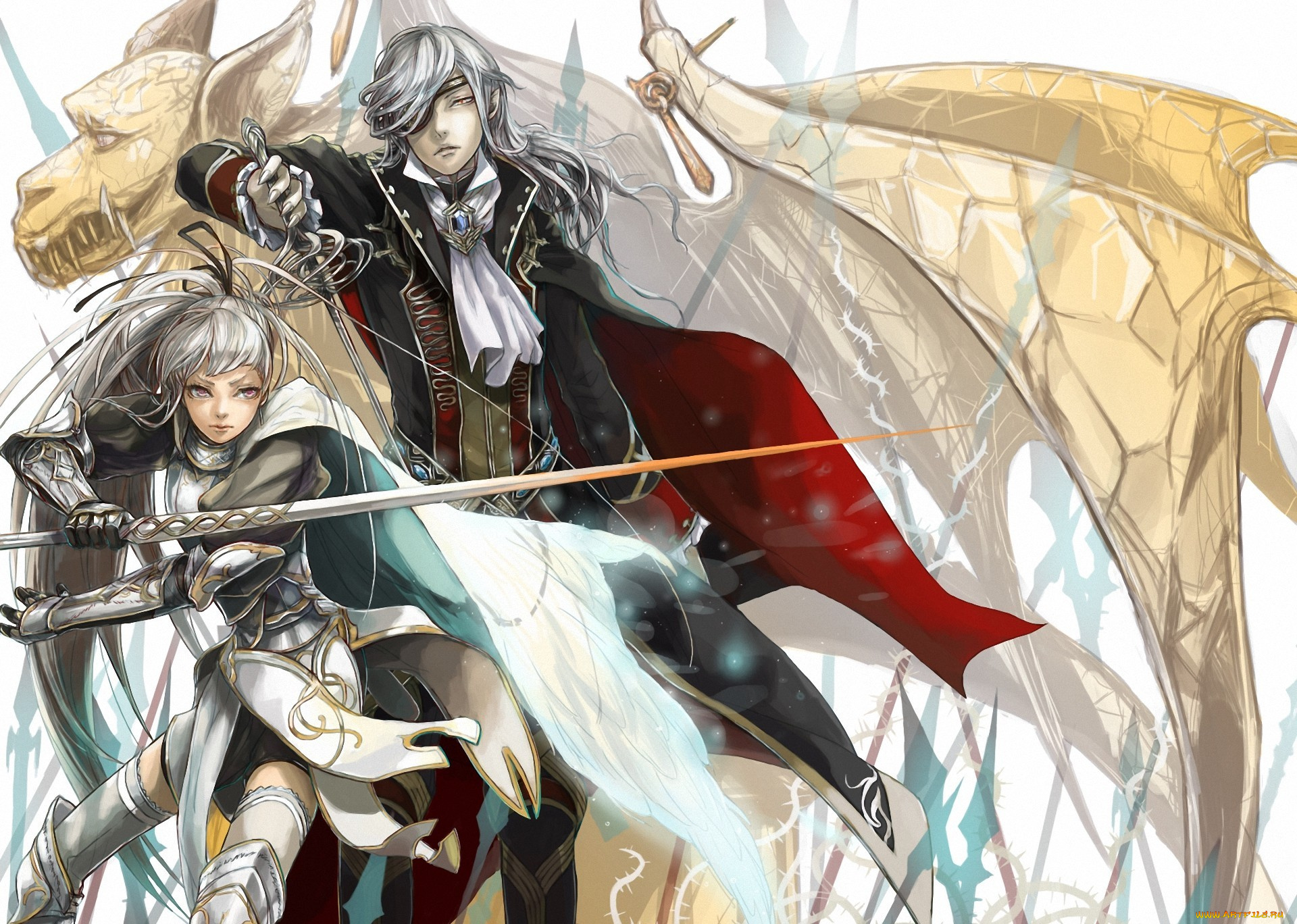 аниме, -weapon, , blood, &, technology, грифон, рапира, меч, арт, парень, девушка