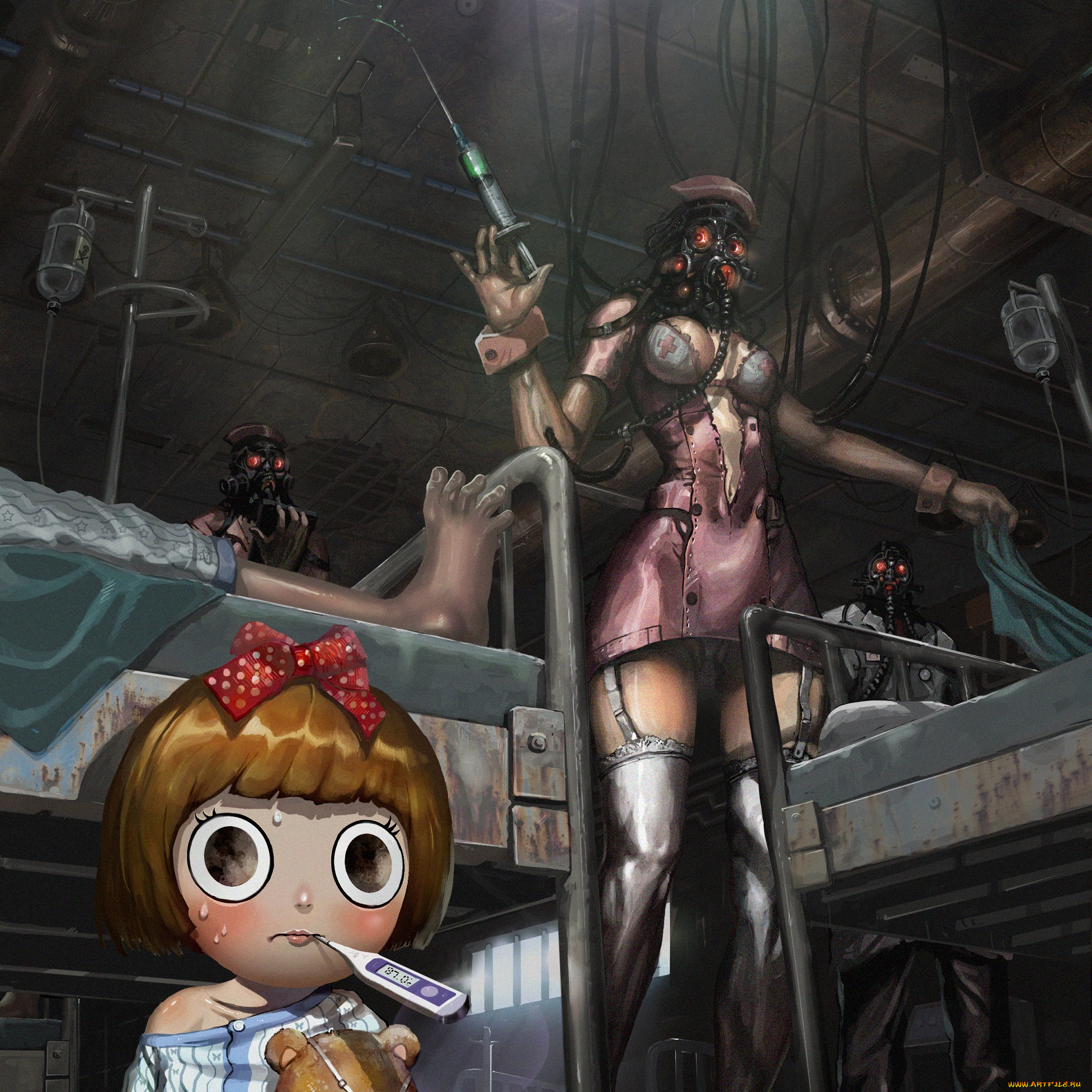 аниме, -weapon, , blood, &, technology, термометр, девочка