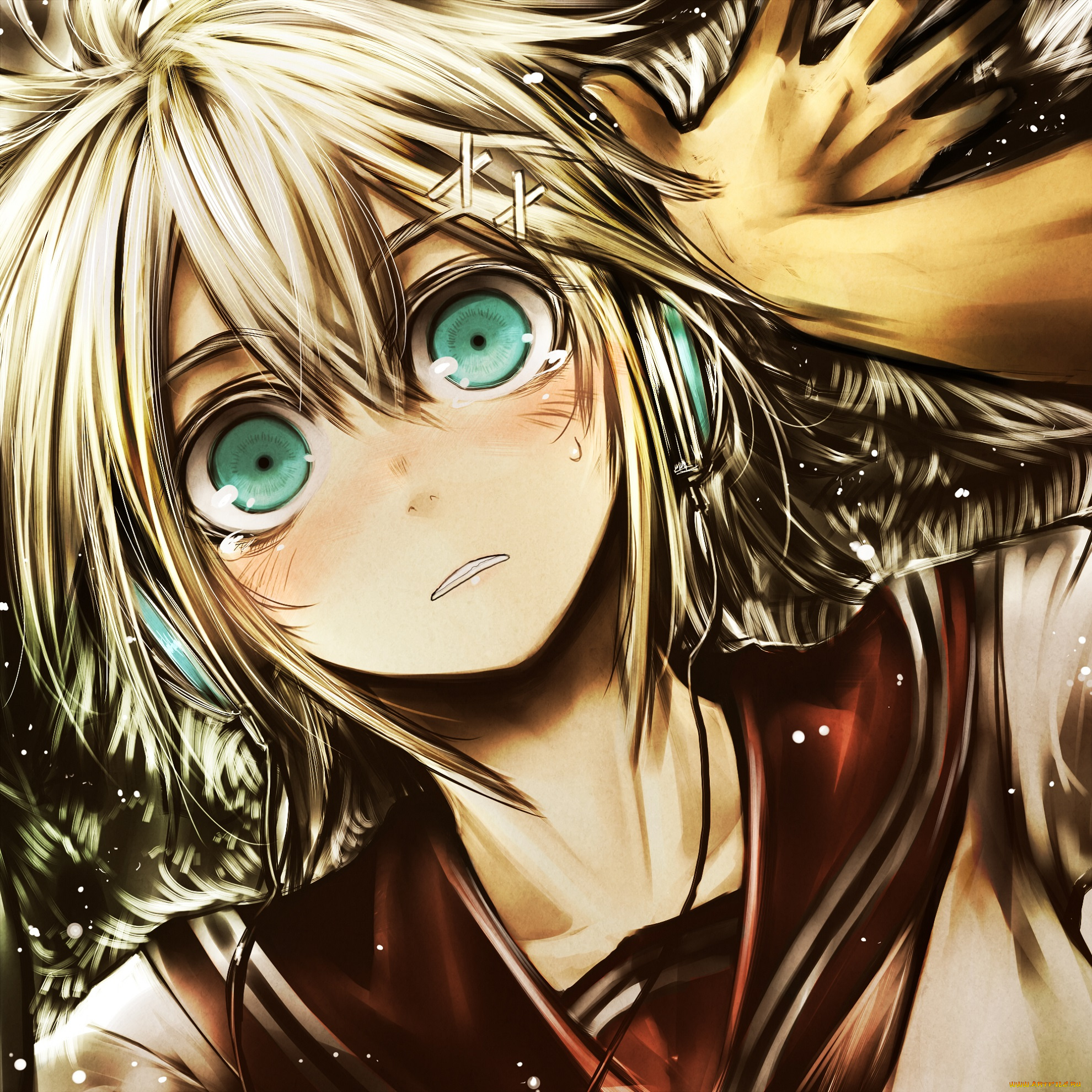 аниме, *unknown, , другое, девушка, арт, kotoba, noriaki, глаза, рука, наушники, слезы