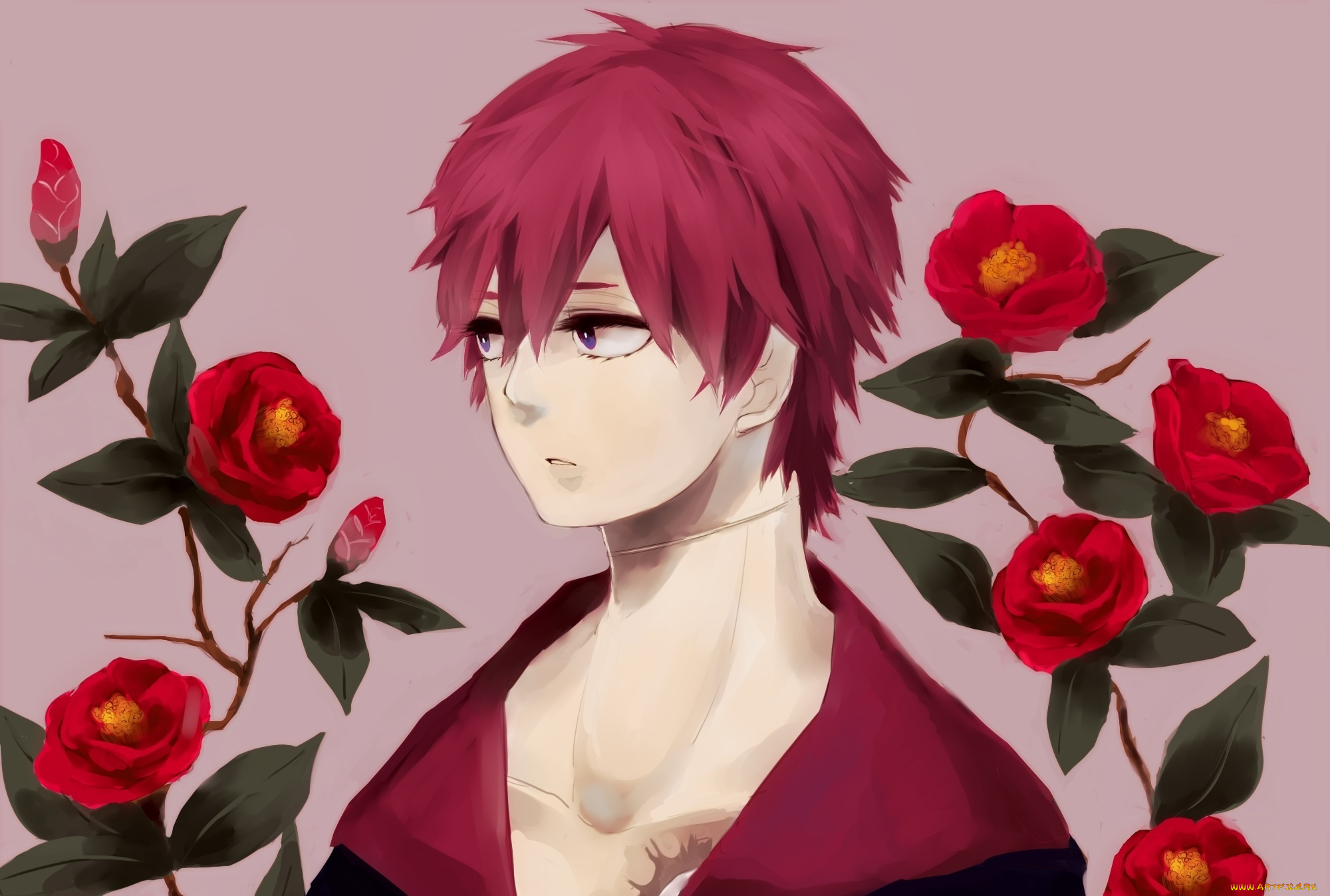 аниме, naruto, art, камелии, цветы, сасори