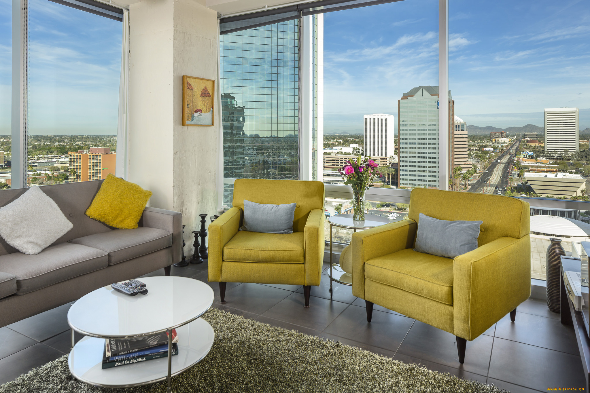 интерьер, гостиная, окна, кресла