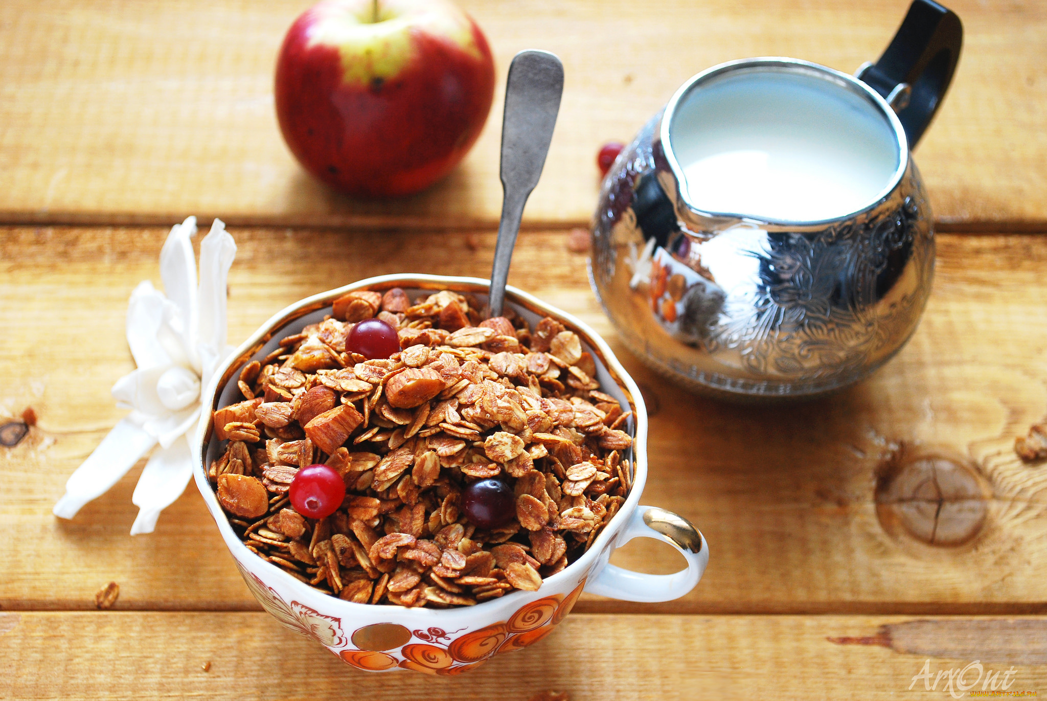 еда, разное, молоко, клюква, хлопья