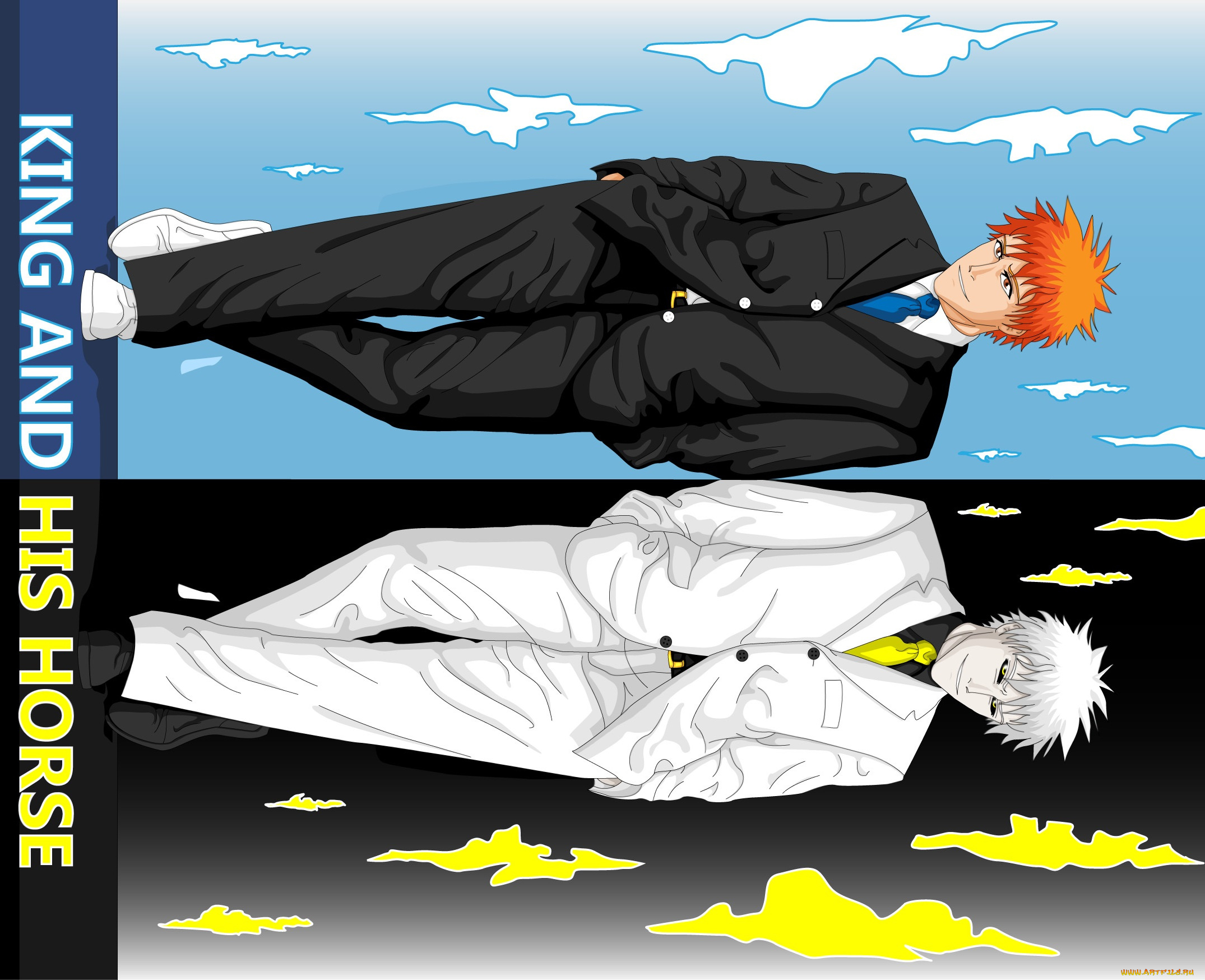 аниме, bleach, парни, пустой, ичиго, блич, облака, арт