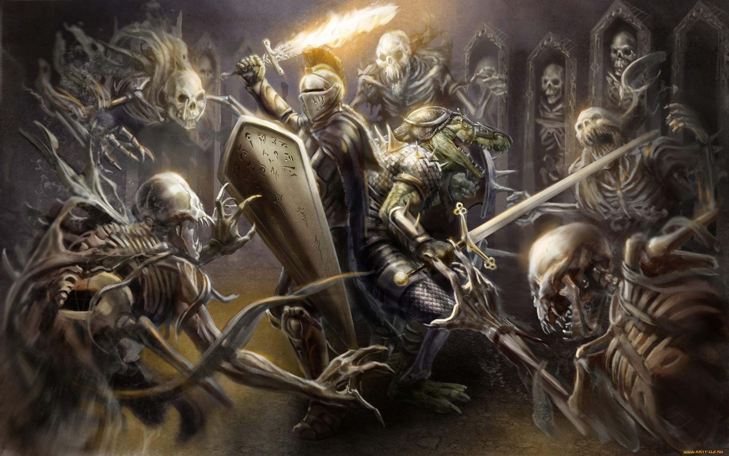 фэнтези, нежить, сражение, схватка, существо, рыцарь, воин