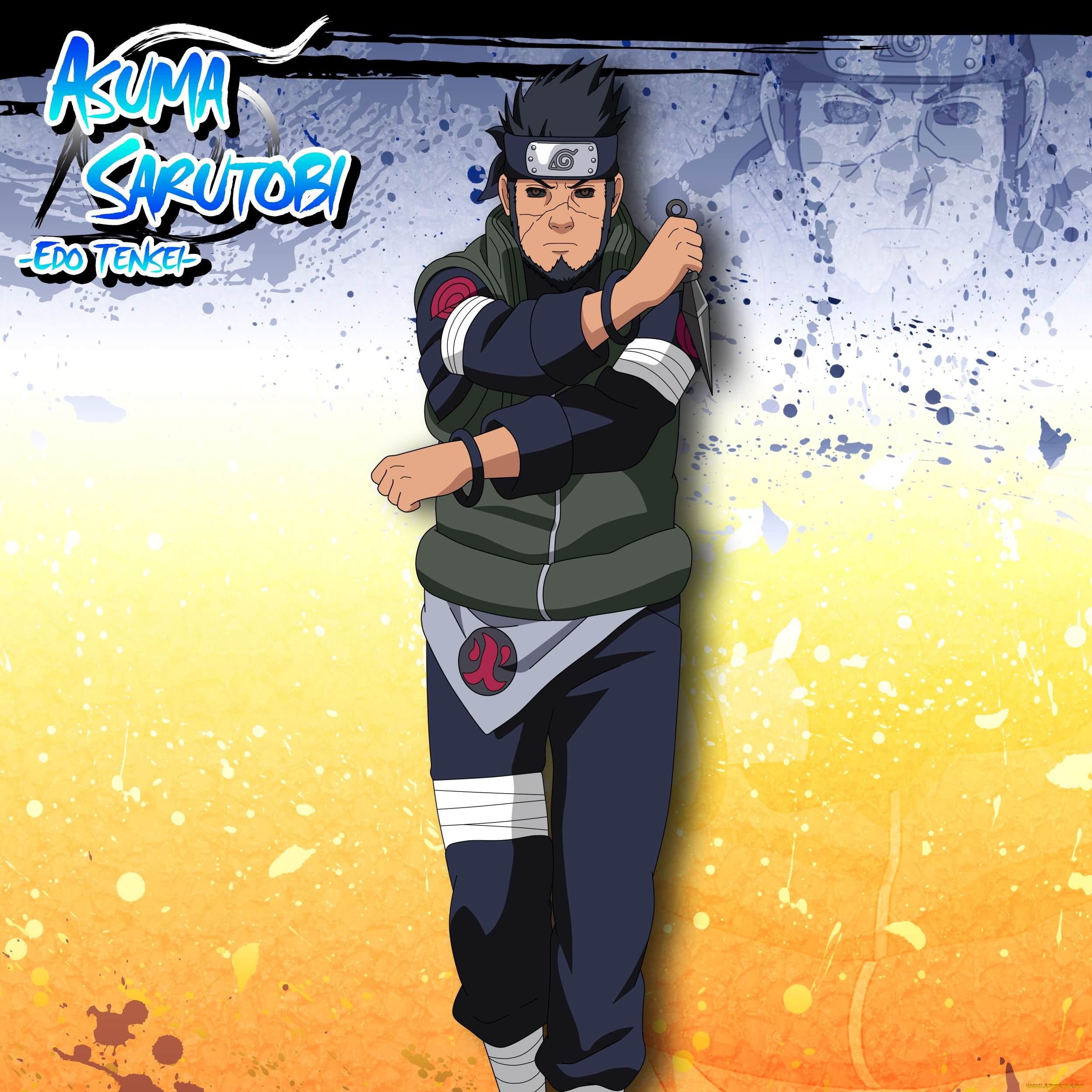 аниме, naruto, мужчина, кунай, шиноби, эдо-тенсей, нечистивое, воскрешение, асума, сарутоби, наркуто, взгляд, персонаж